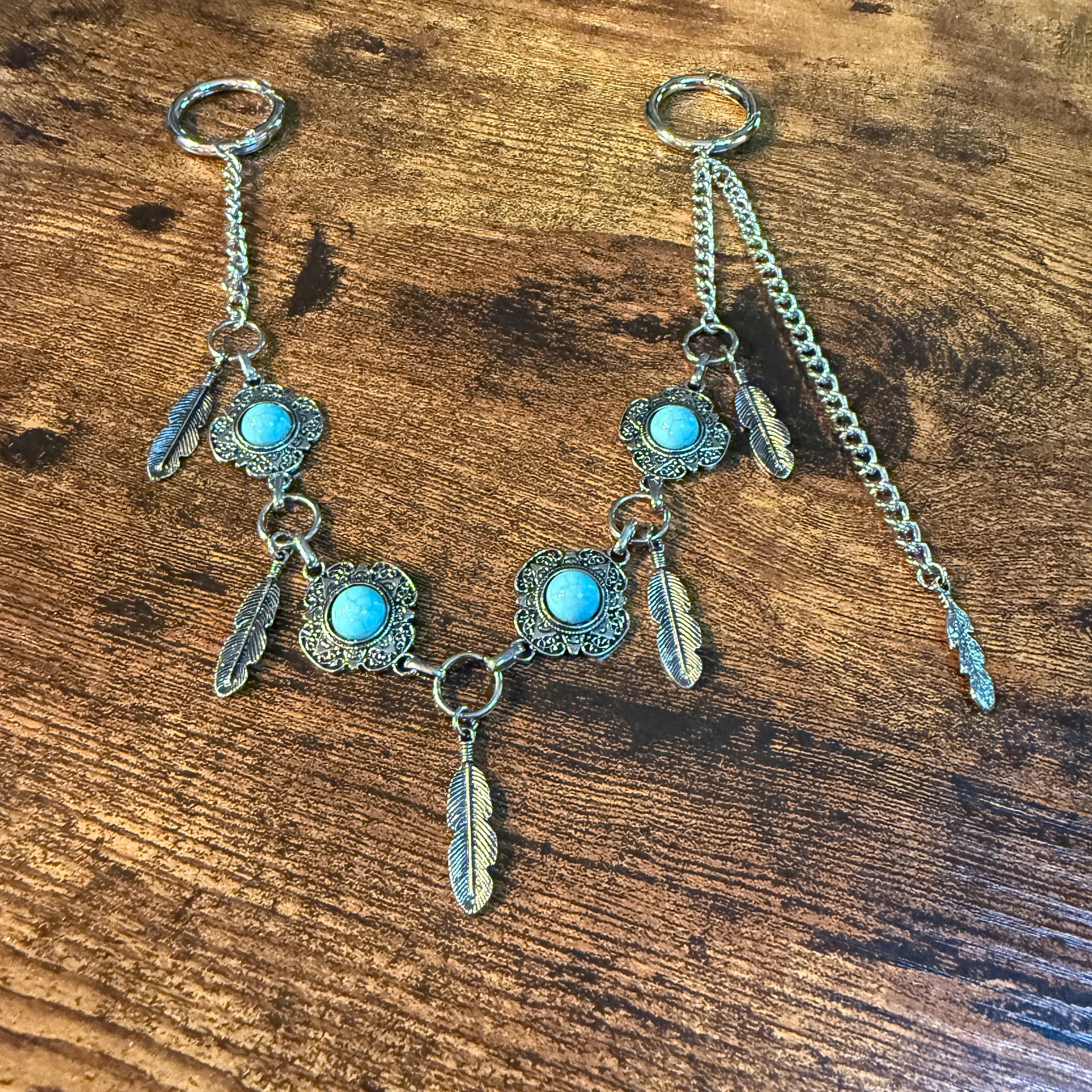 Southwestern Purse Chain With Charms, 12 Inch Silver Metal and Faux Turquoise Wild West Boho