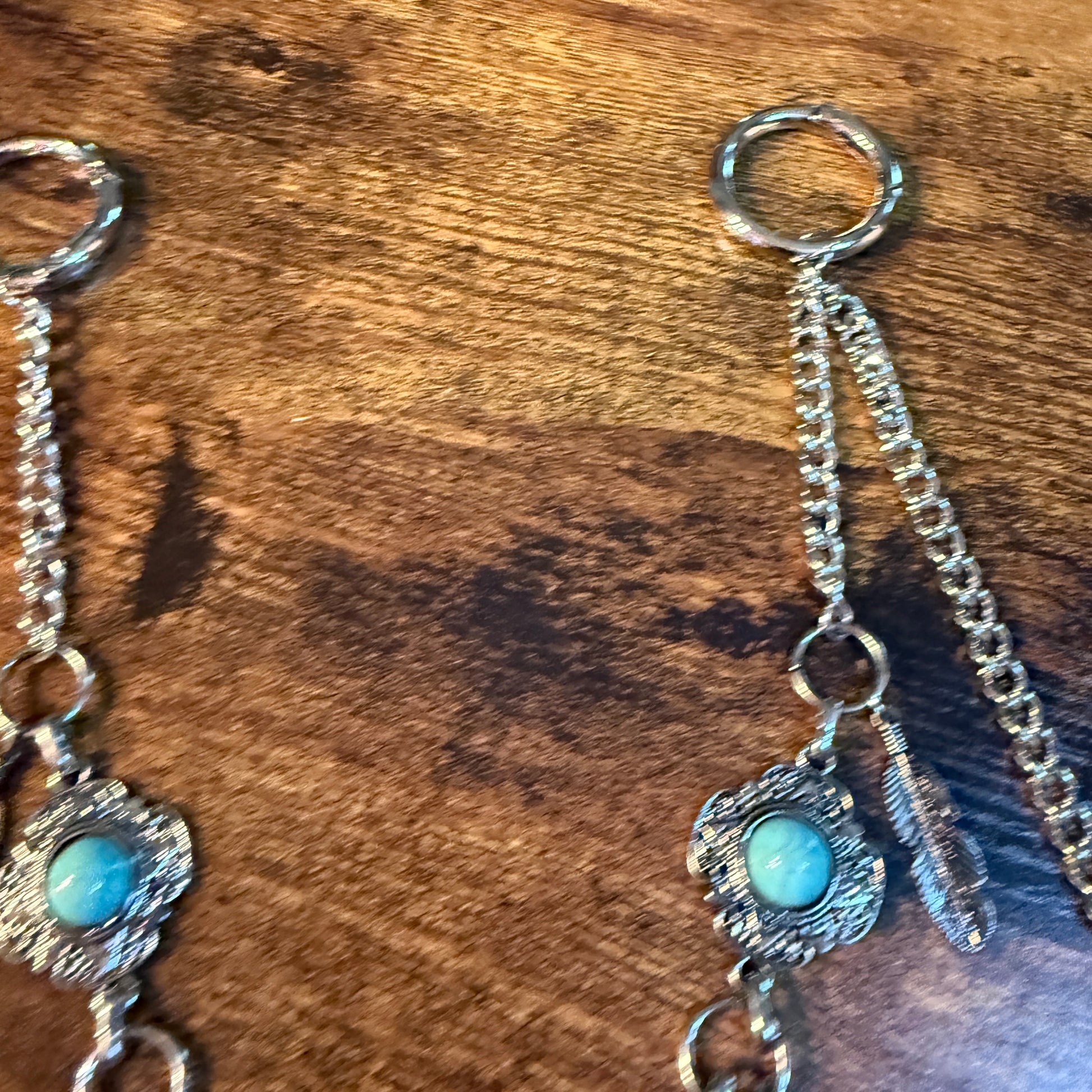 Southwestern Purse Chain With Charms, 12 Inch Silver Metal and Faux Turquoise Wild West Boho