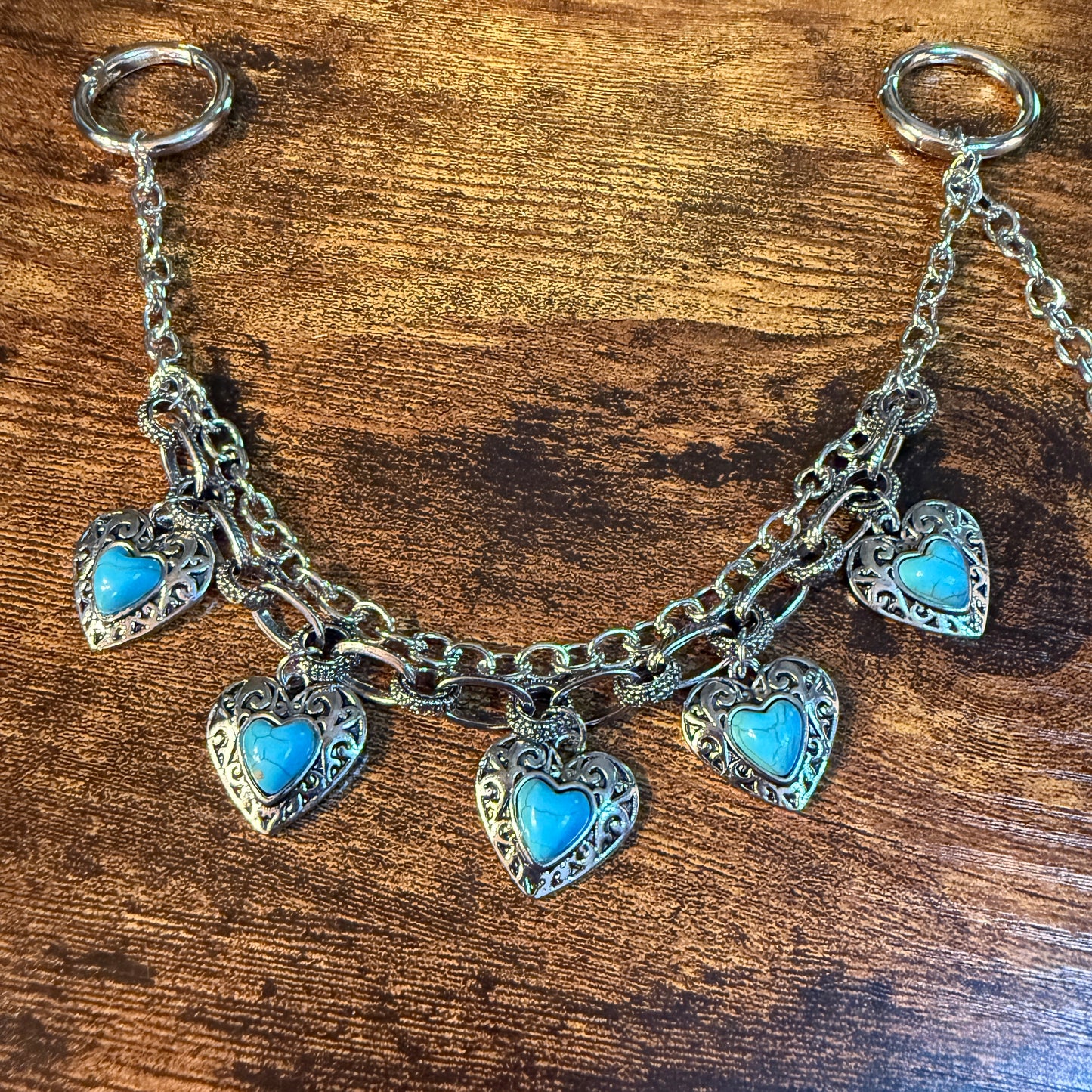 Southwestern Purse Chain in Turquoise Hearts, 12 Inches Wild West Boho