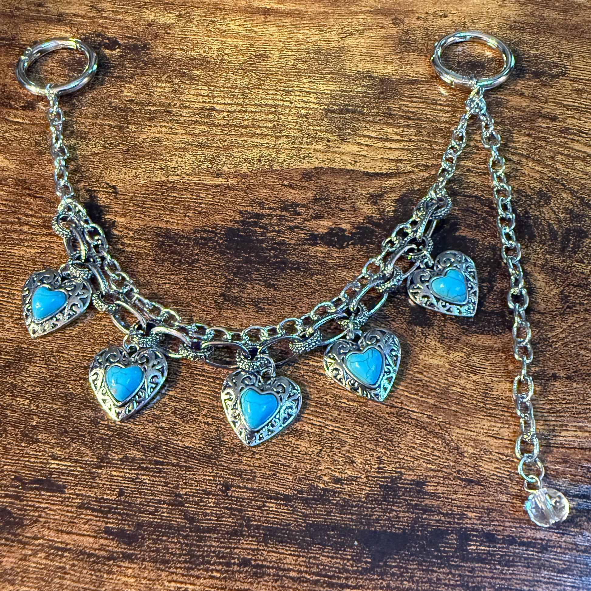 Southwestern Purse Chain in Turquoise Hearts, 12 Inches Wild West Boho