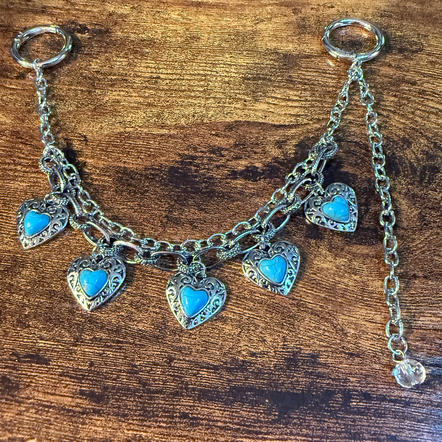 Southwestern Purse Chain in Turquoise Hearts, 12 Inches Wild West Boho