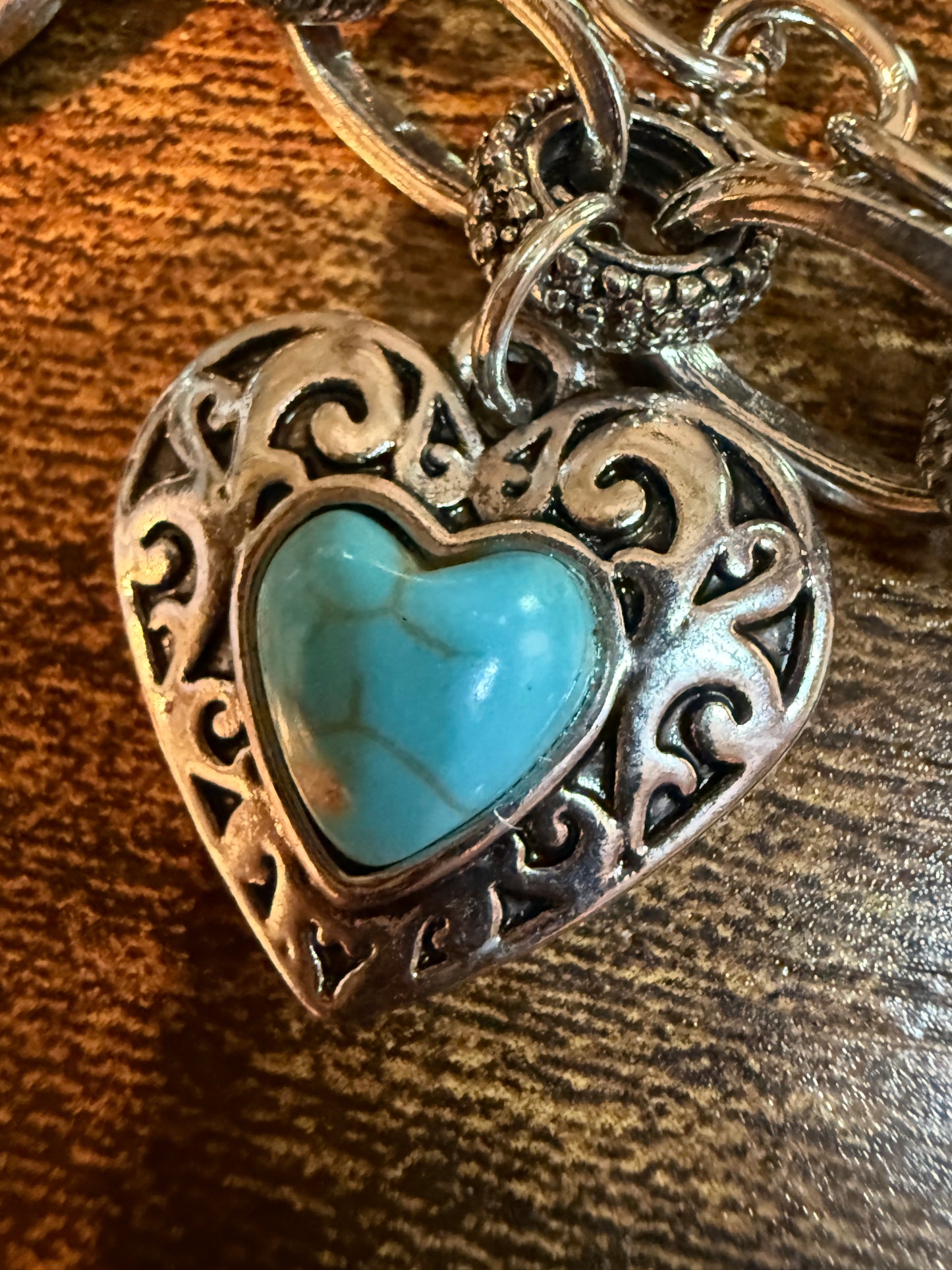 Southwestern Purse Chain in Turquoise Hearts, 12 Inches Wild West Boho