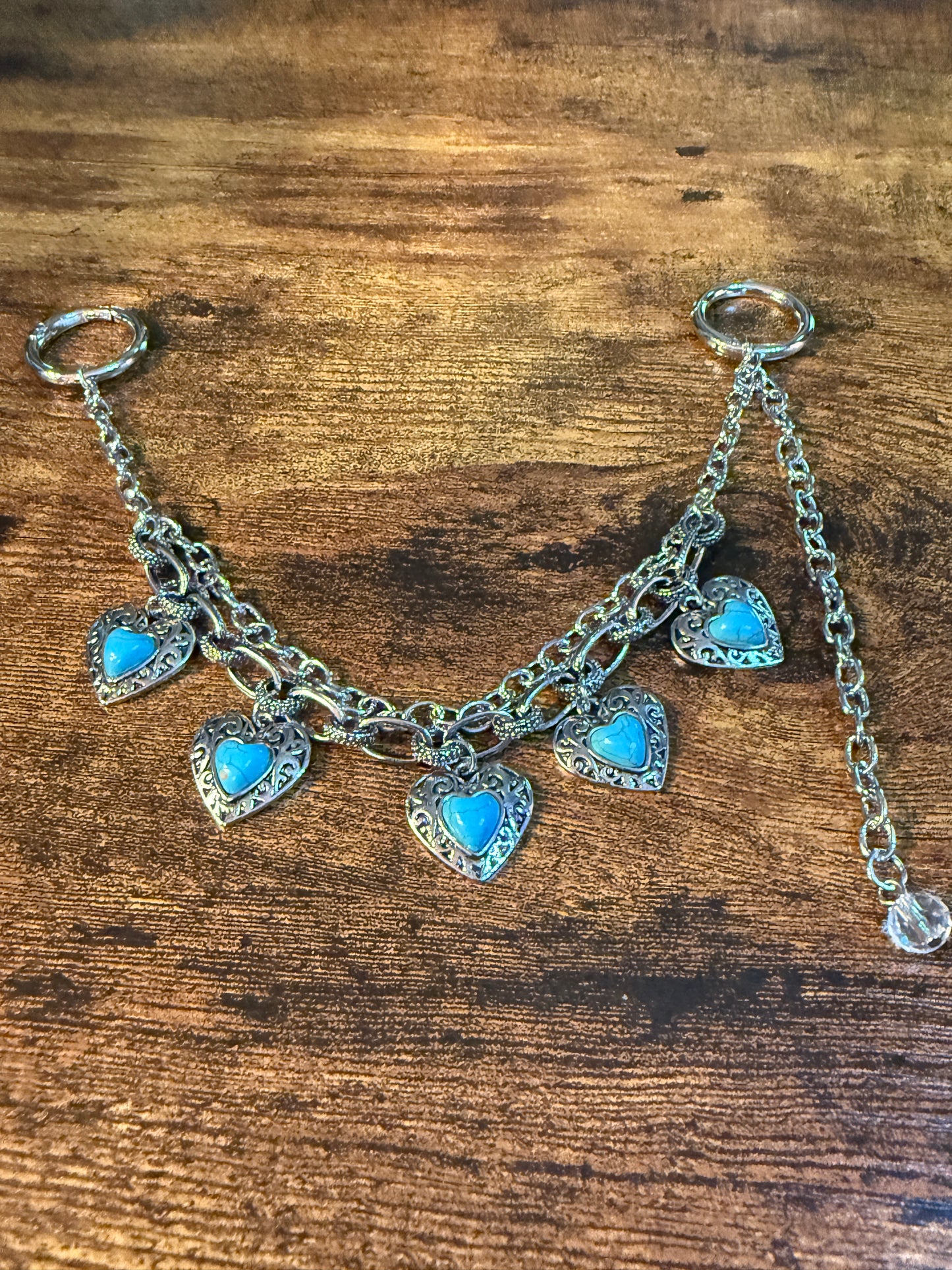 Southwestern Purse Chain in Turquoise Hearts, 12 Inches Wild West Boho
