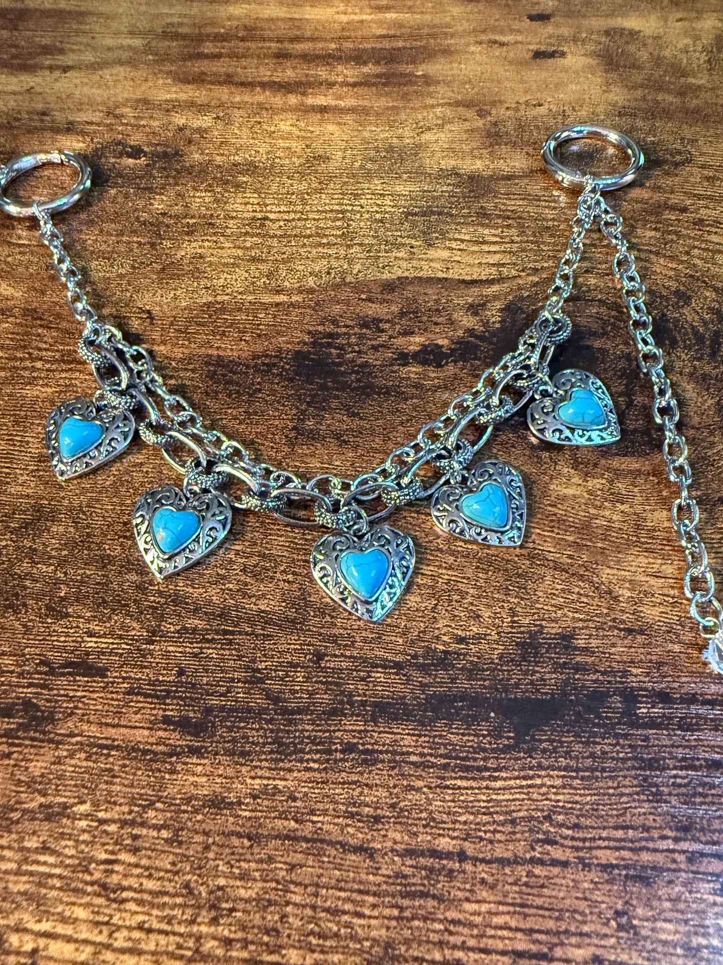Southwestern Purse Chain in Turquoise Hearts, 12 Inches Wild West Boho