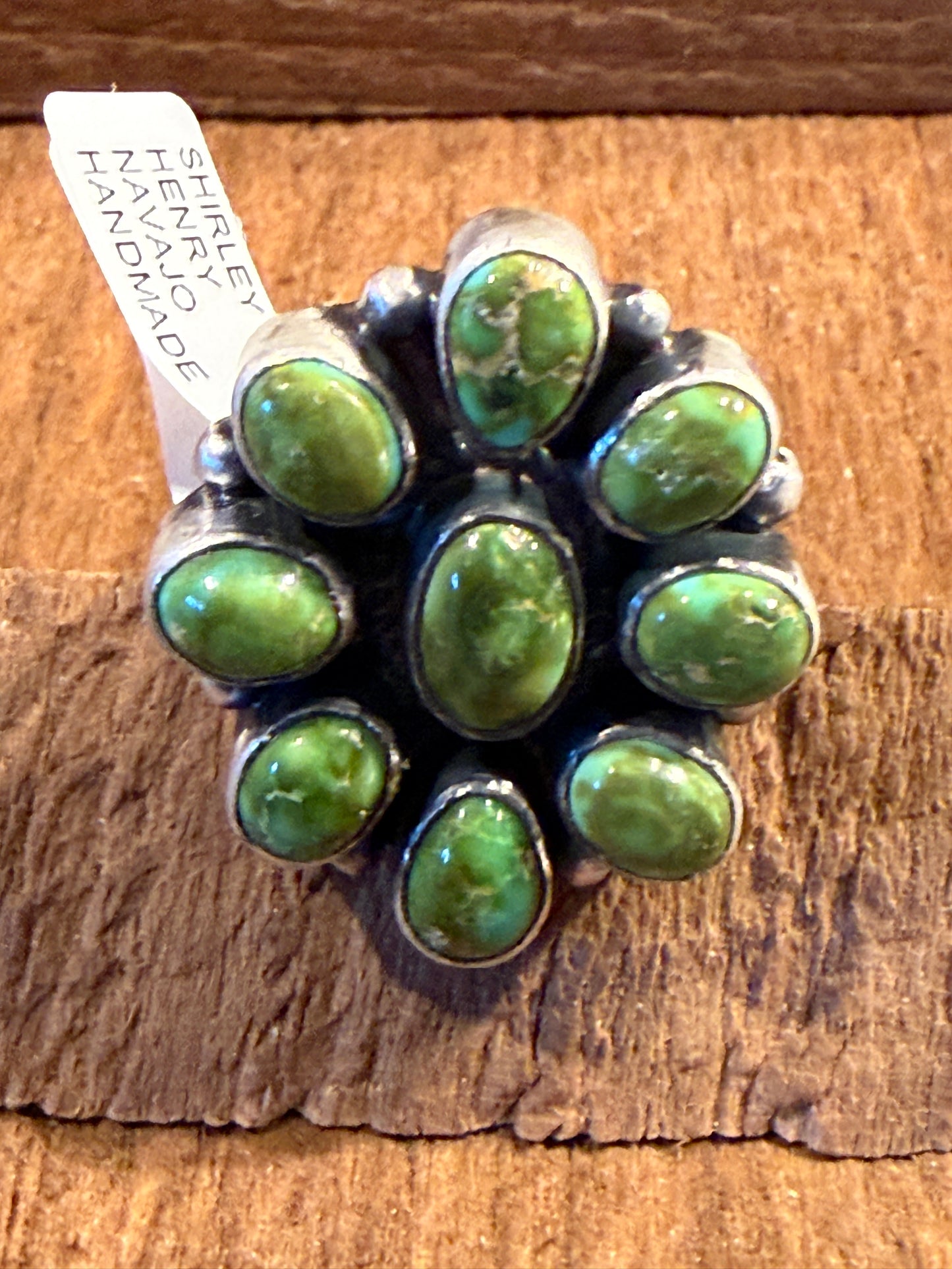 Native Handmade Shirley Henry Signed Sonoran Gold Turquoise Ring Size 8 Wild West Boho