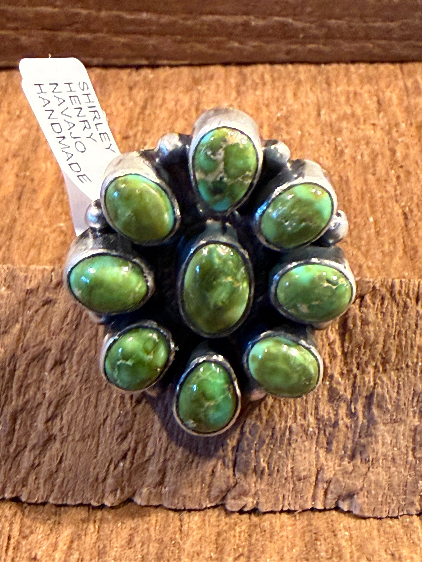 Native Handmade Shirley Henry Signed Sonoran Gold Turquoise Ring Size 8 Wild West Boho