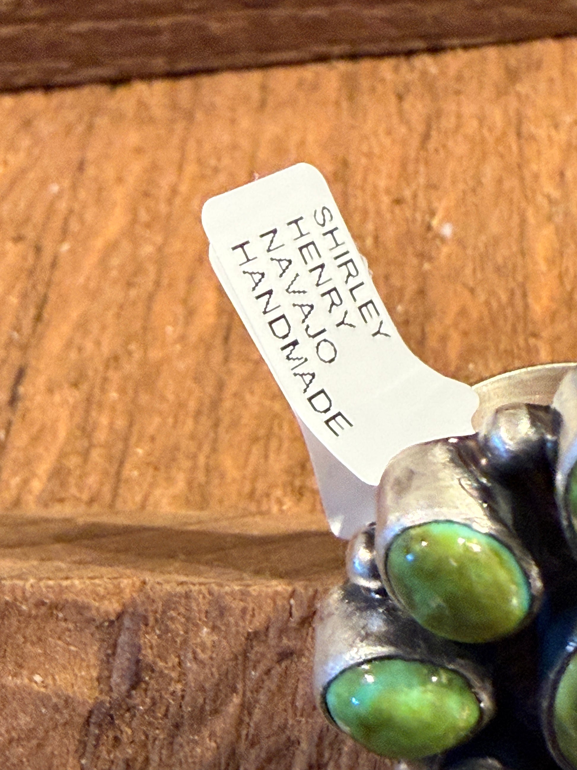 Native Handmade Shirley Henry Signed Sonoran Gold Turquoise Ring Size 8 Wild West Boho