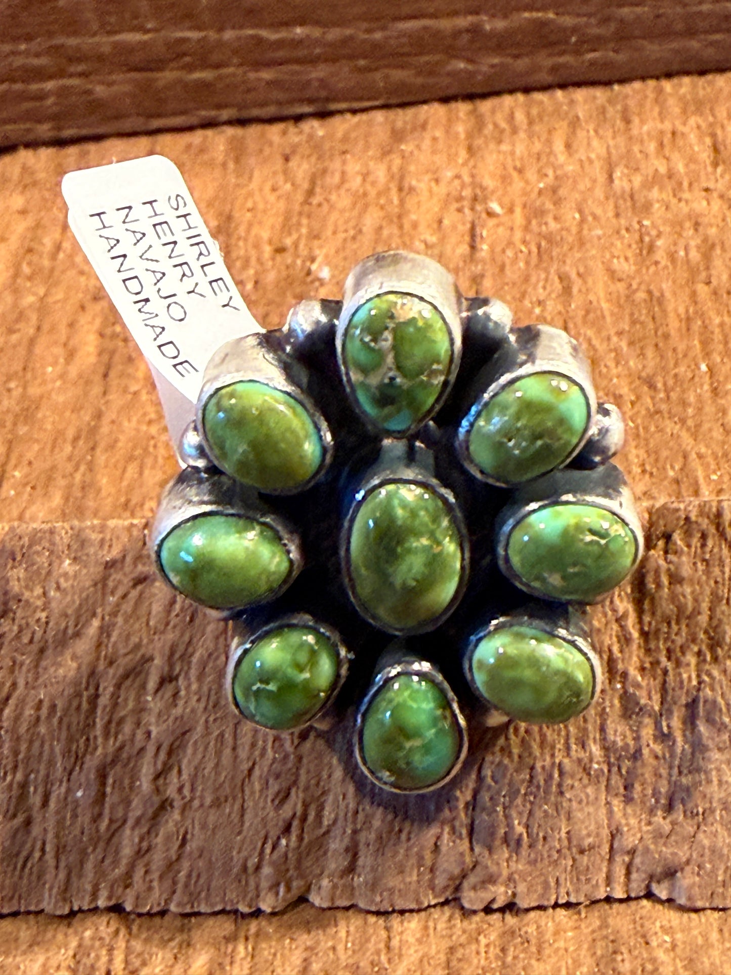Native Handmade Shirley Henry Signed Sonoran Gold Turquoise Ring Size 8 Wild West Boho
