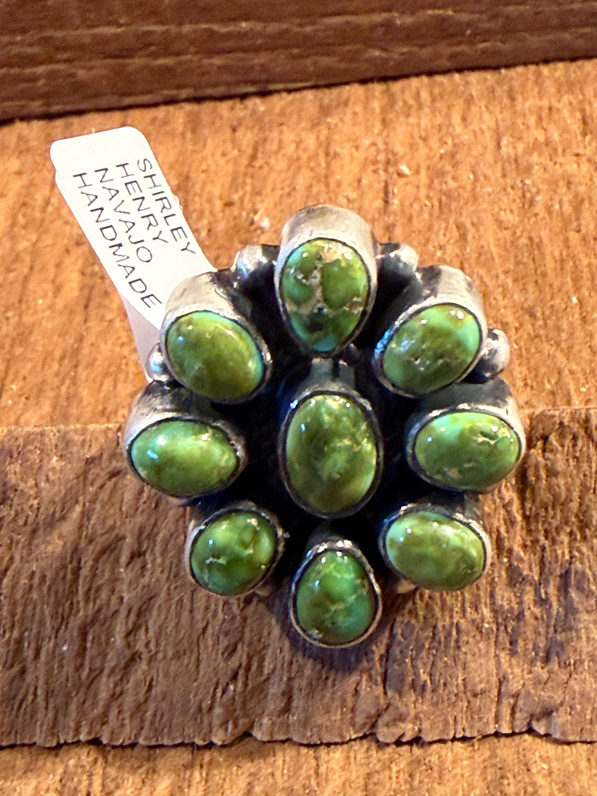 Native Handmade Shirley Henry Signed Sonoran Gold Turquoise Ring Size 8 Wild West Boho