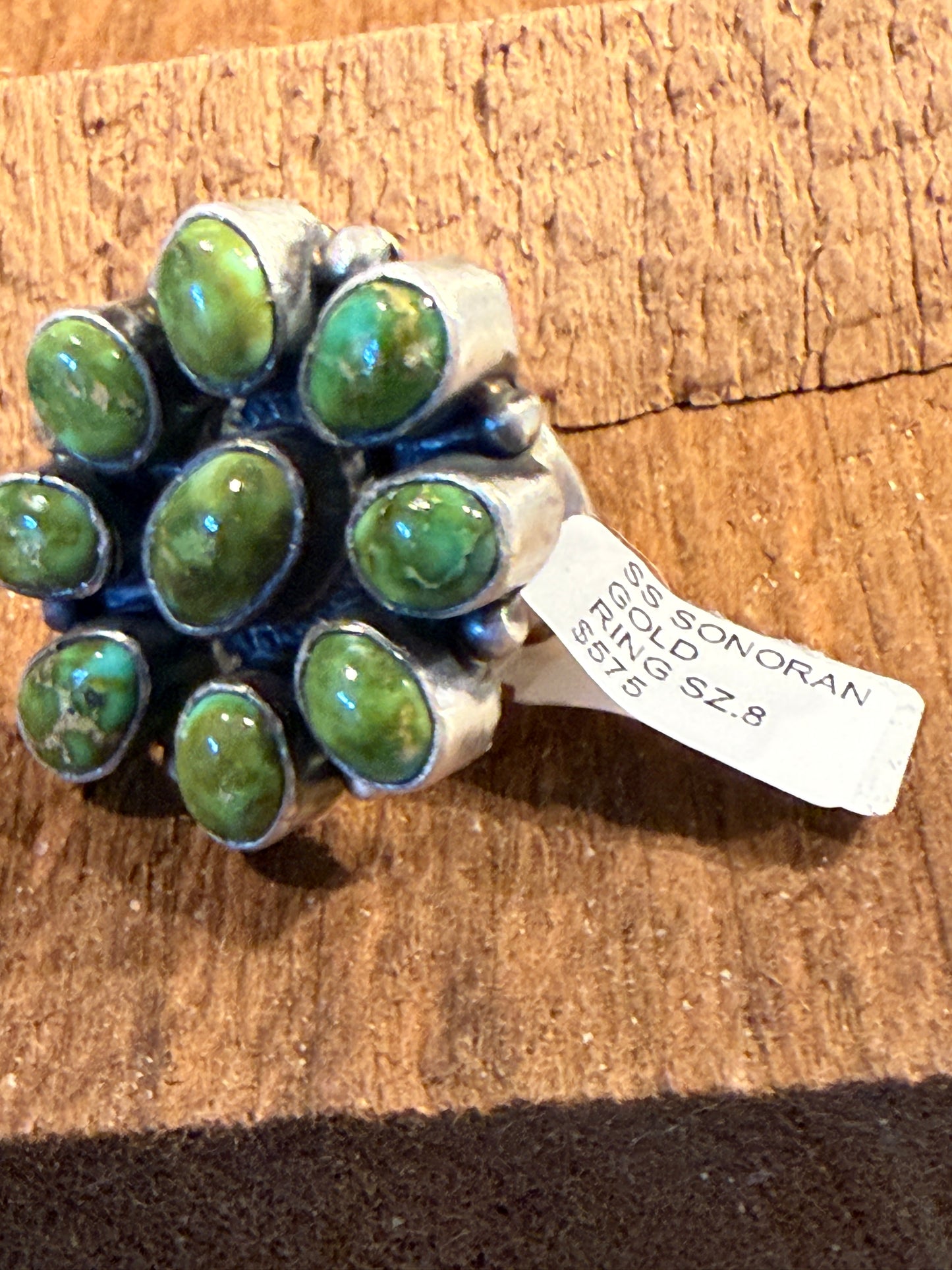 Native Handmade Shirley Henry Signed Sonoran Gold Turquoise Ring Size 8 Wild West Boho