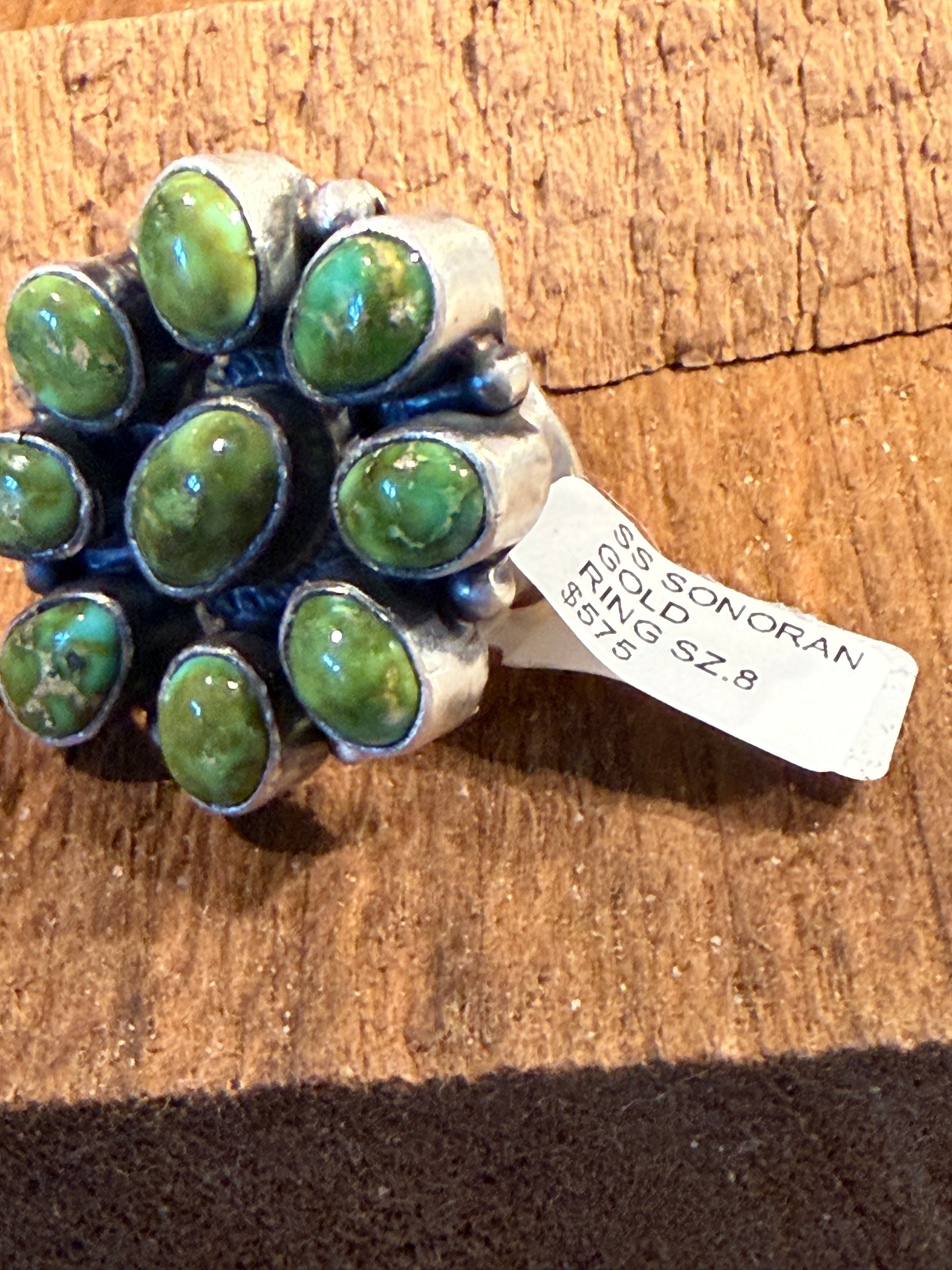 Native Handmade Shirley Henry Signed Sonoran Gold Turquoise Ring Size 8 Wild West Boho