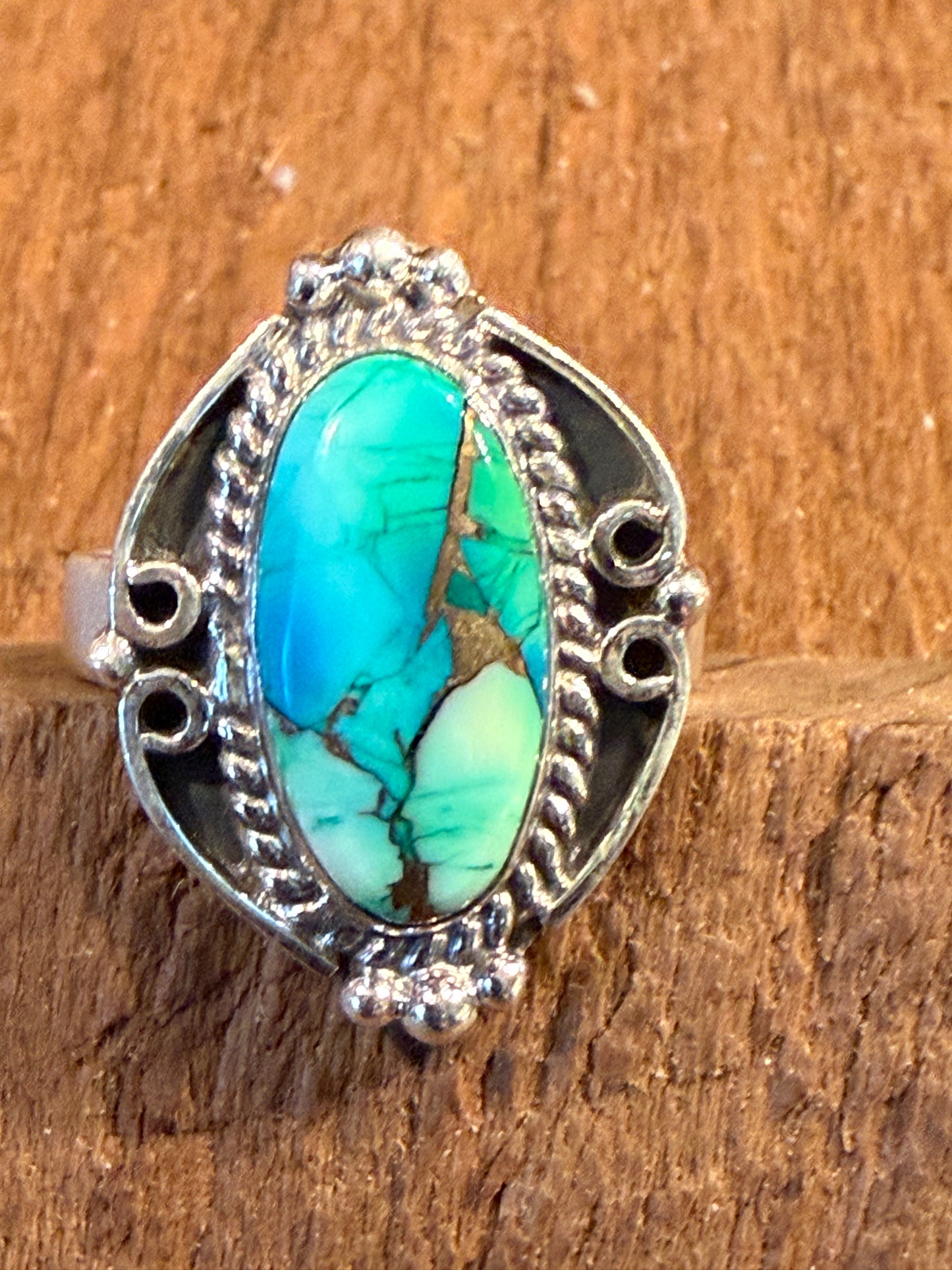 Blue Dahlia Turquoise Sterling Silver Ring Adjustable Wild West Boho