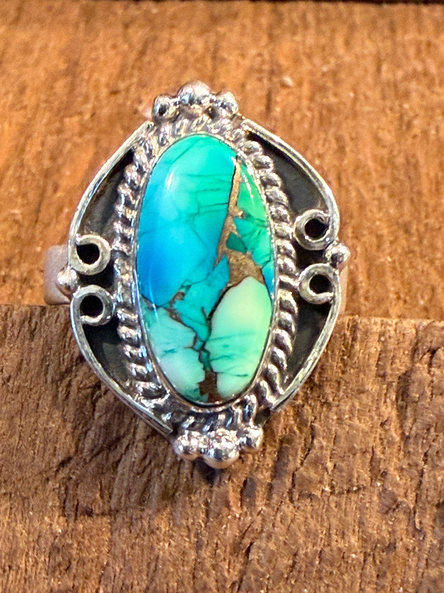 Blue Dahlia Turquoise Sterling Silver Ring Adjustable Wild West Boho