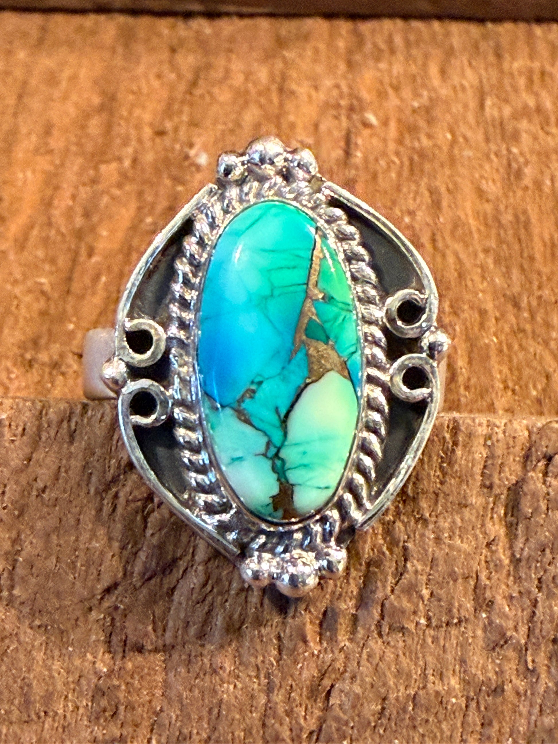 Blue Dahlia Turquoise Sterling Silver Ring Adjustable Wild West Boho