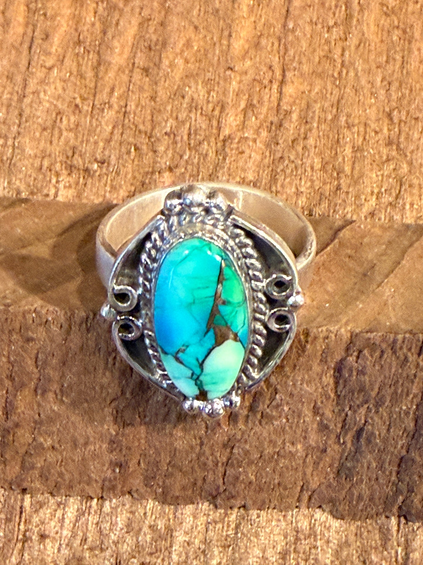 Blue Dahlia Turquoise Sterling Silver Ring Adjustable Wild West Boho