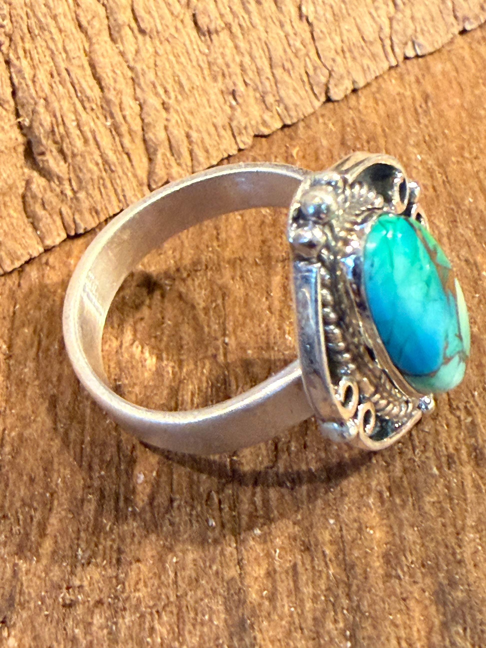 Blue Dahlia Turquoise Sterling Silver Ring Adjustable Wild West Boho