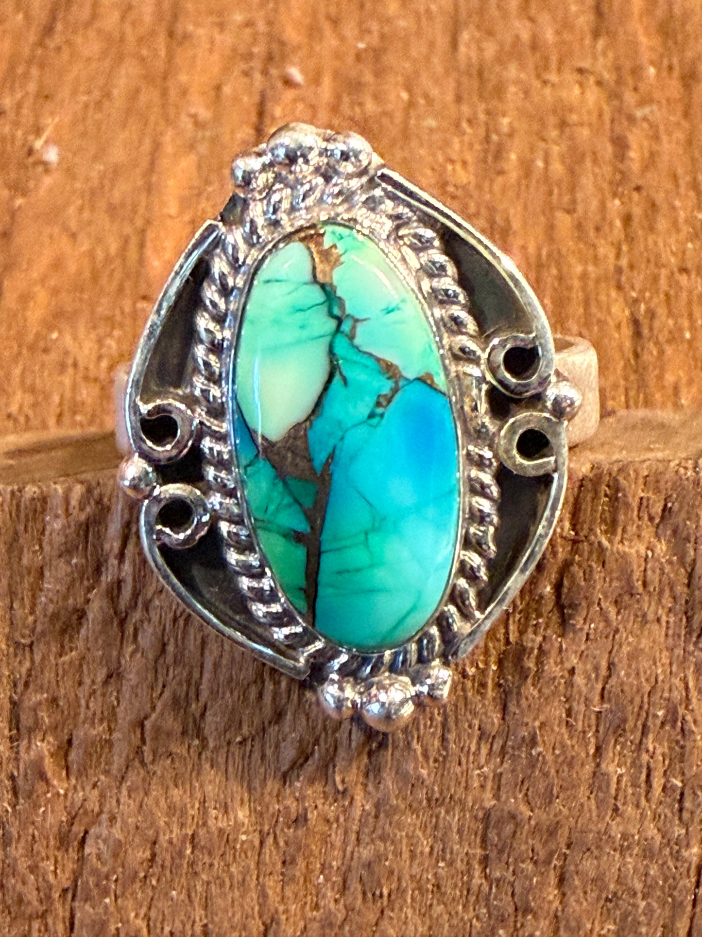 Blue Dahlia Turquoise Sterling Silver Ring Adjustable Wild West Boho