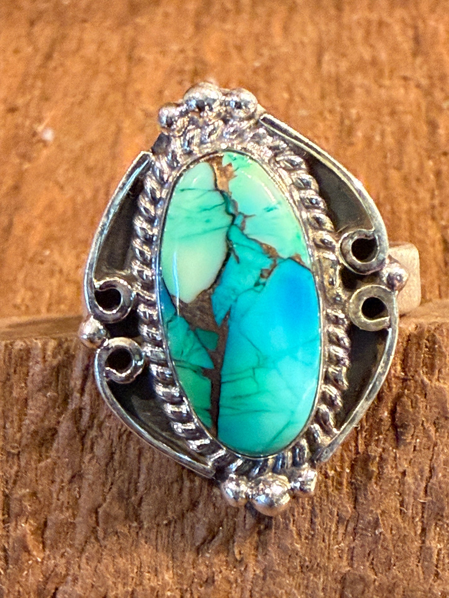 Blue Dahlia Turquoise Sterling Silver Ring Adjustable Wild West Boho