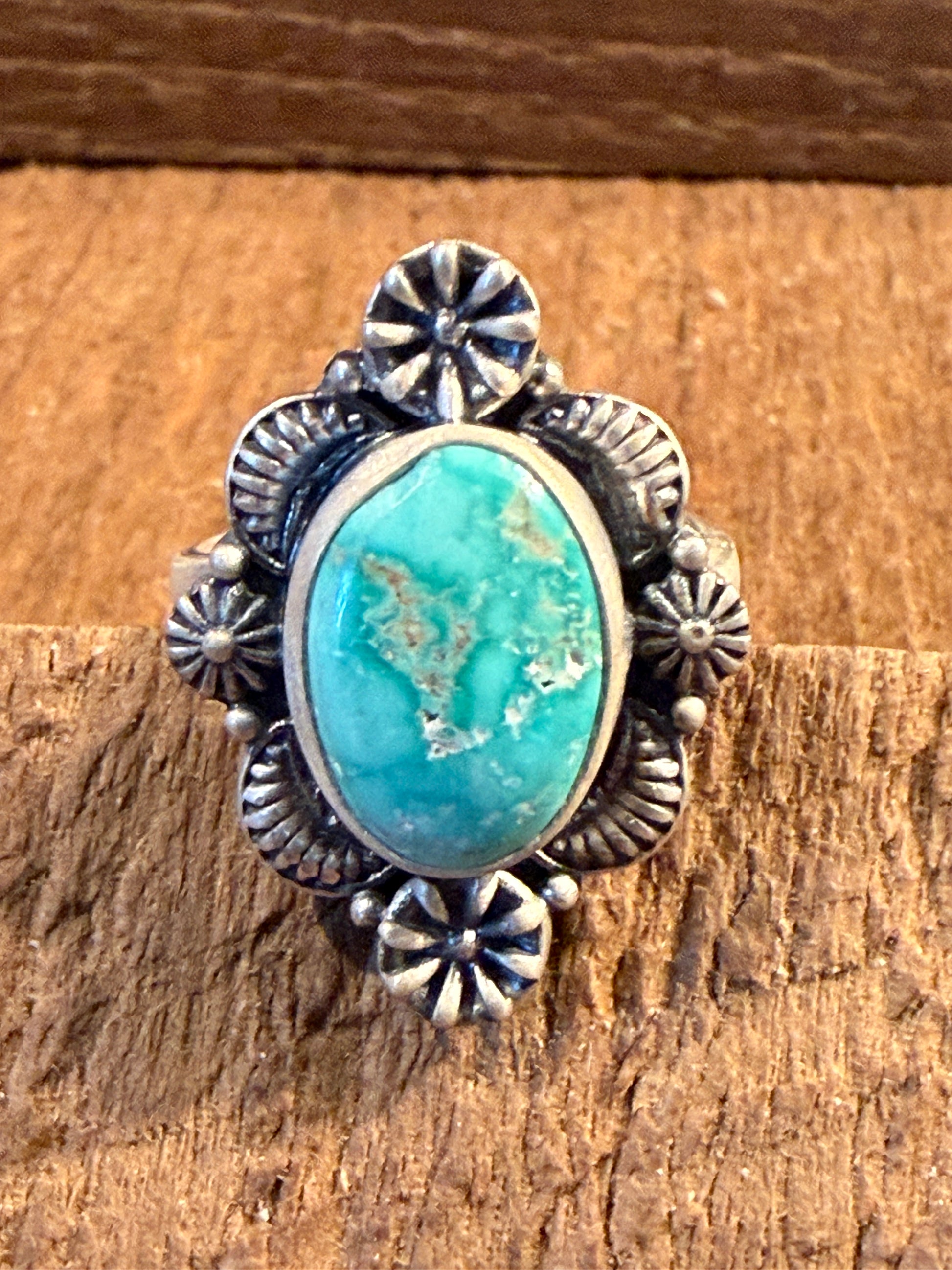 White Water Turquoise Gemstone Adjustable Ring in Sterling Silver Wild West Boho