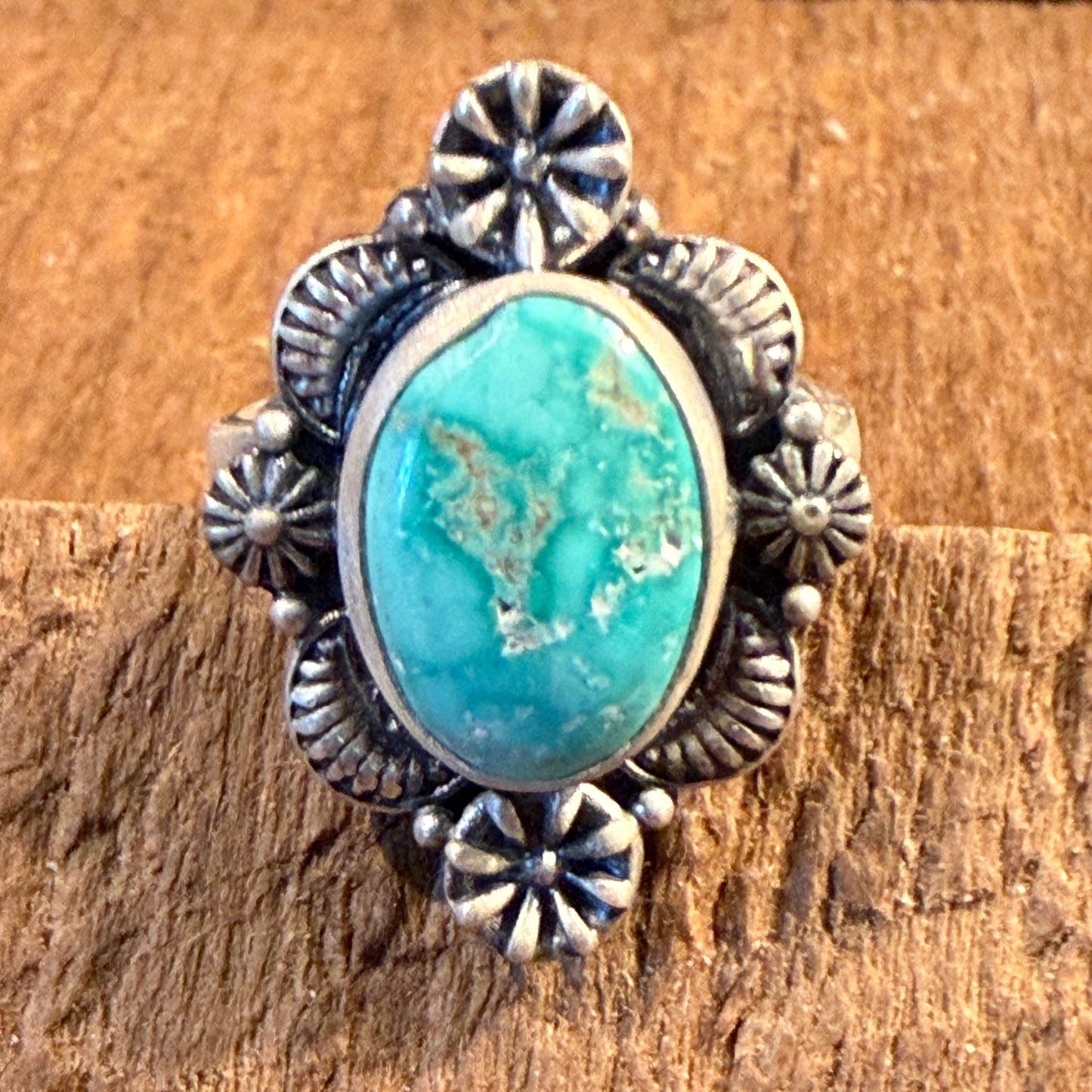 White Water Turquoise Gemstone Adjustable Ring in Sterling Silver Wild West Boho