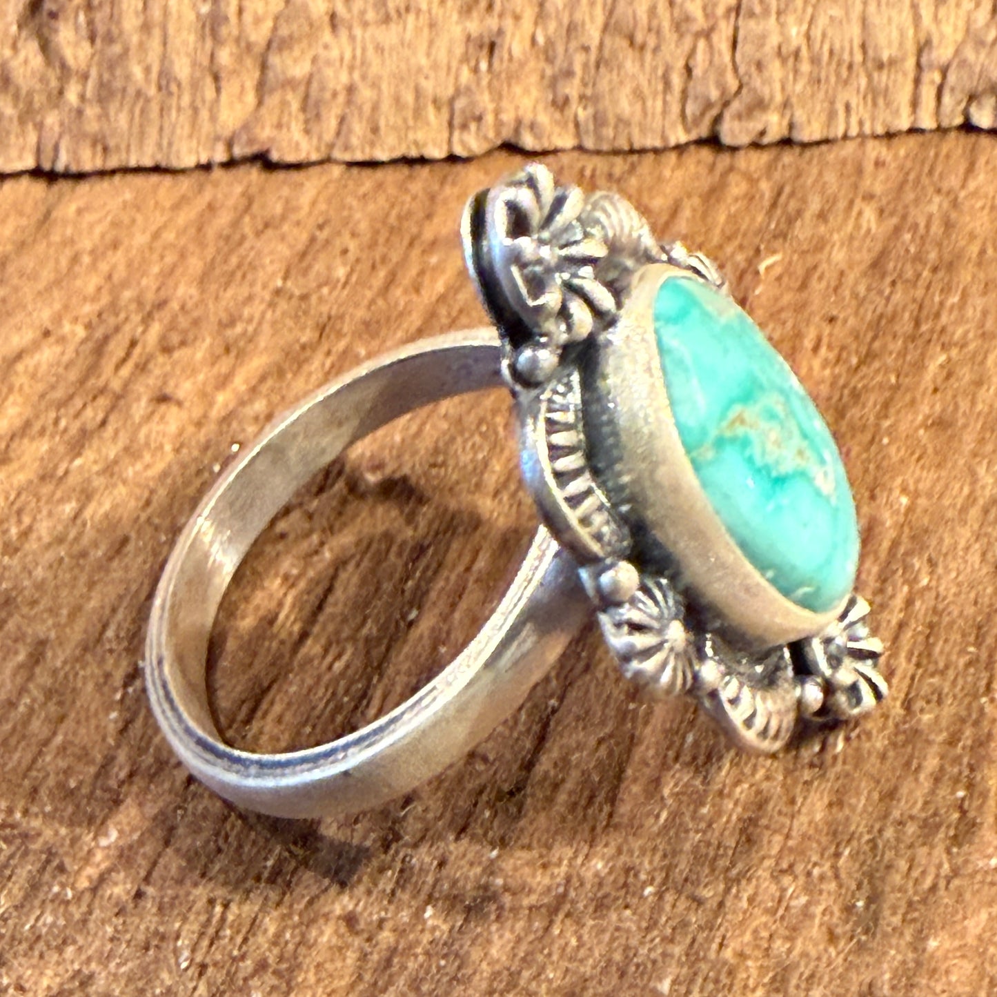 White Water Turquoise Gemstone Adjustable Ring in Sterling Silver Wild West Boho