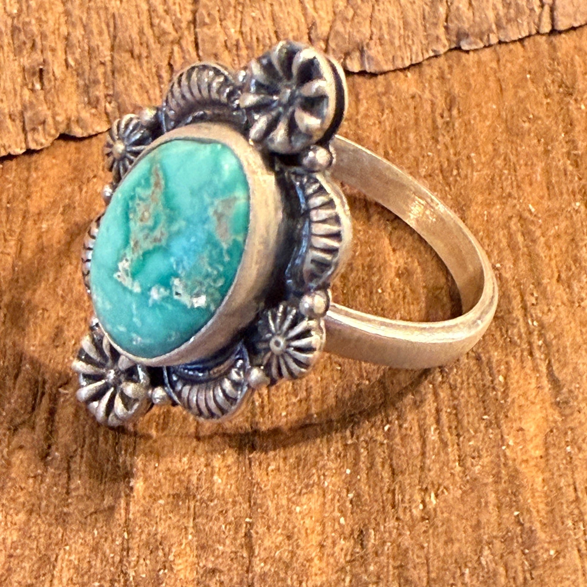 White Water Turquoise Gemstone Adjustable Ring in Sterling Silver Wild West Boho