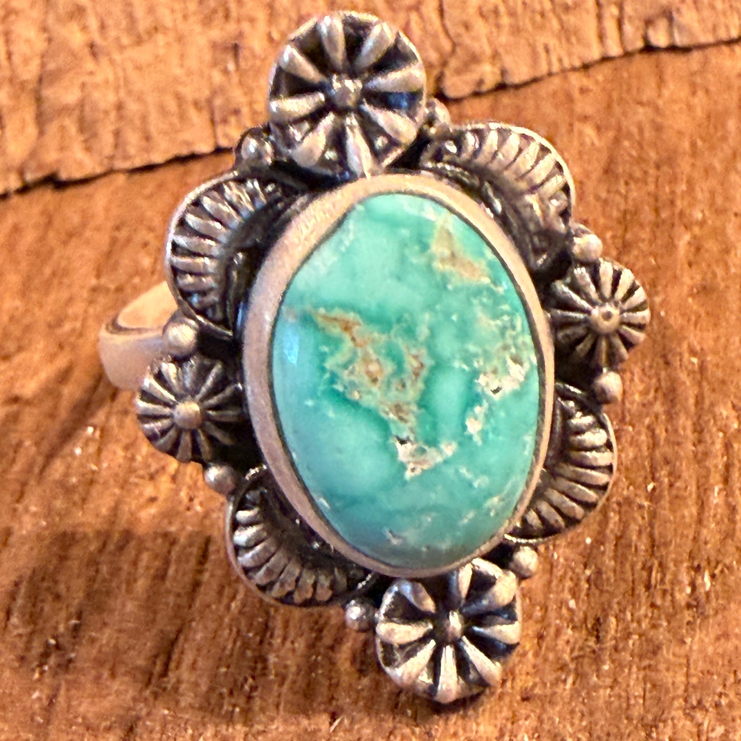 White Water Turquoise Gemstone Adjustable Ring in Sterling Silver Wild West Boho
