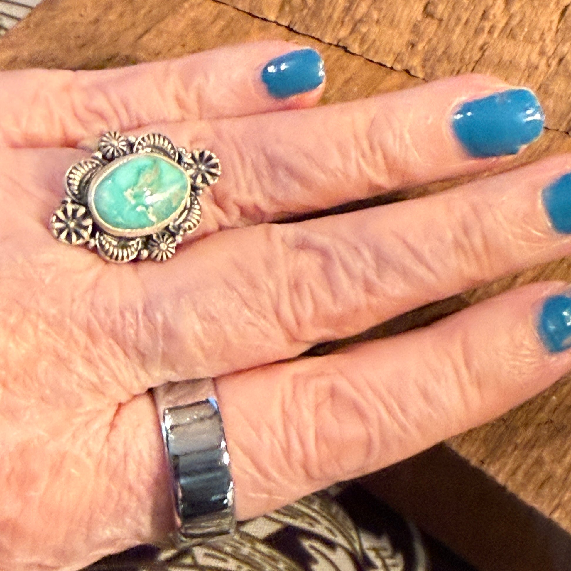 White Water Turquoise Gemstone Adjustable Ring in Sterling Silver Wild West Boho