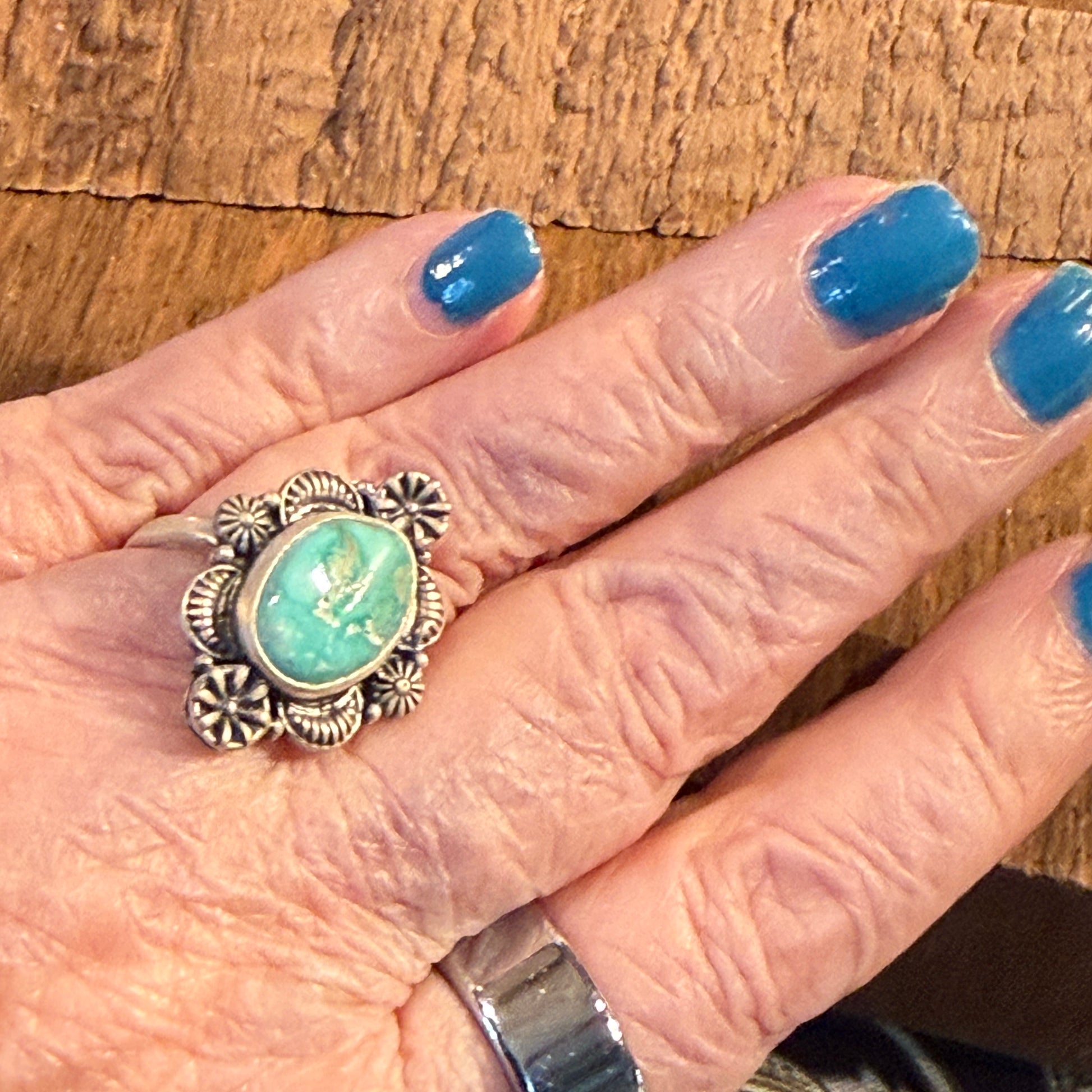 White Water Turquoise Gemstone Adjustable Ring in Sterling Silver Wild West Boho