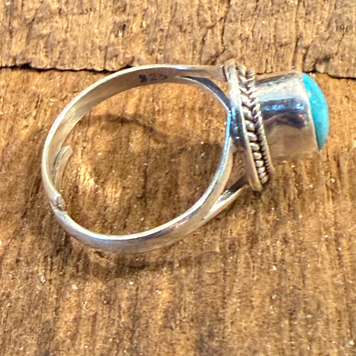 Kingman Turquoise Gemstone Adjustable Ring in Sterling Silver Wild West Boho