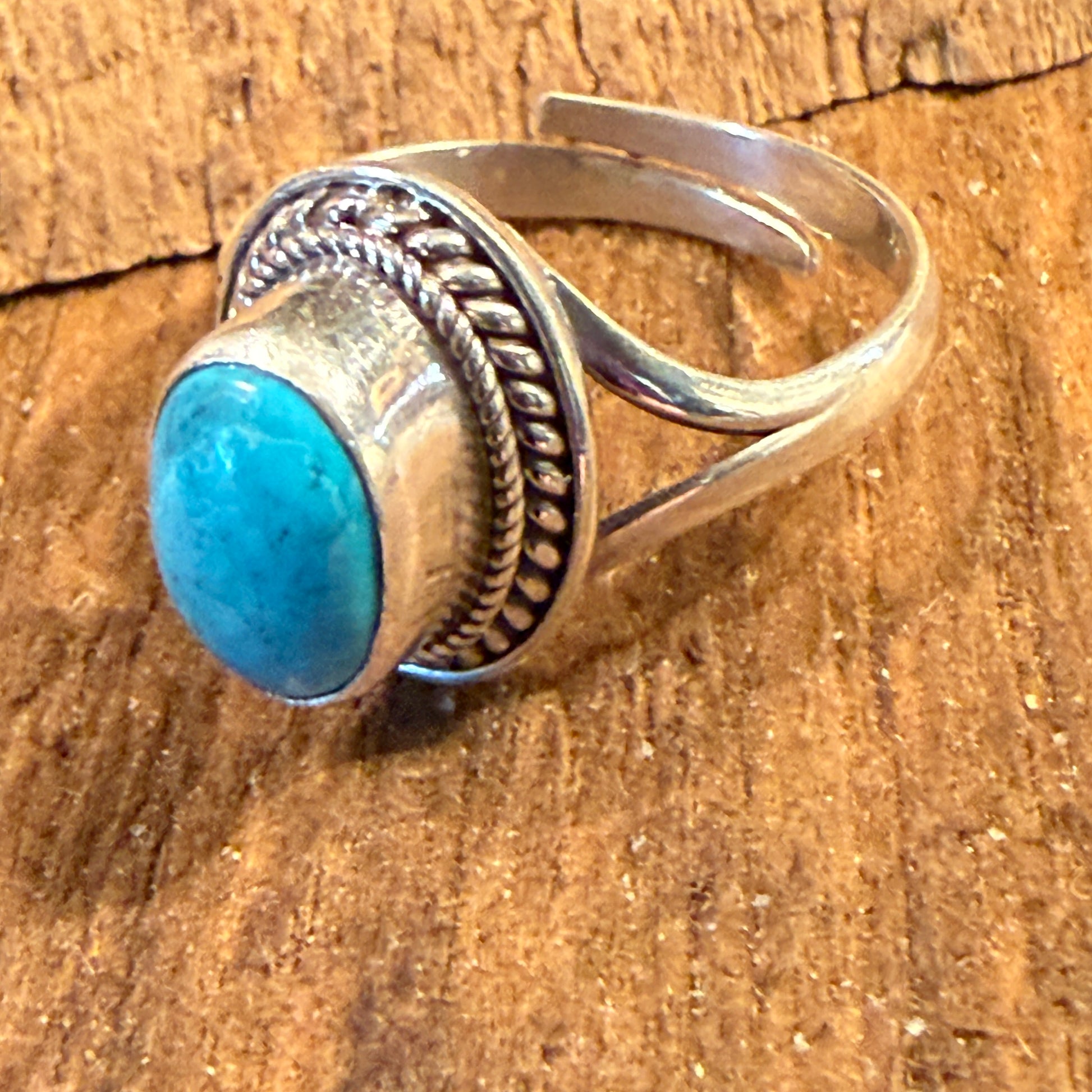 Kingman Turquoise Gemstone Adjustable Ring in Sterling Silver Wild West Boho
