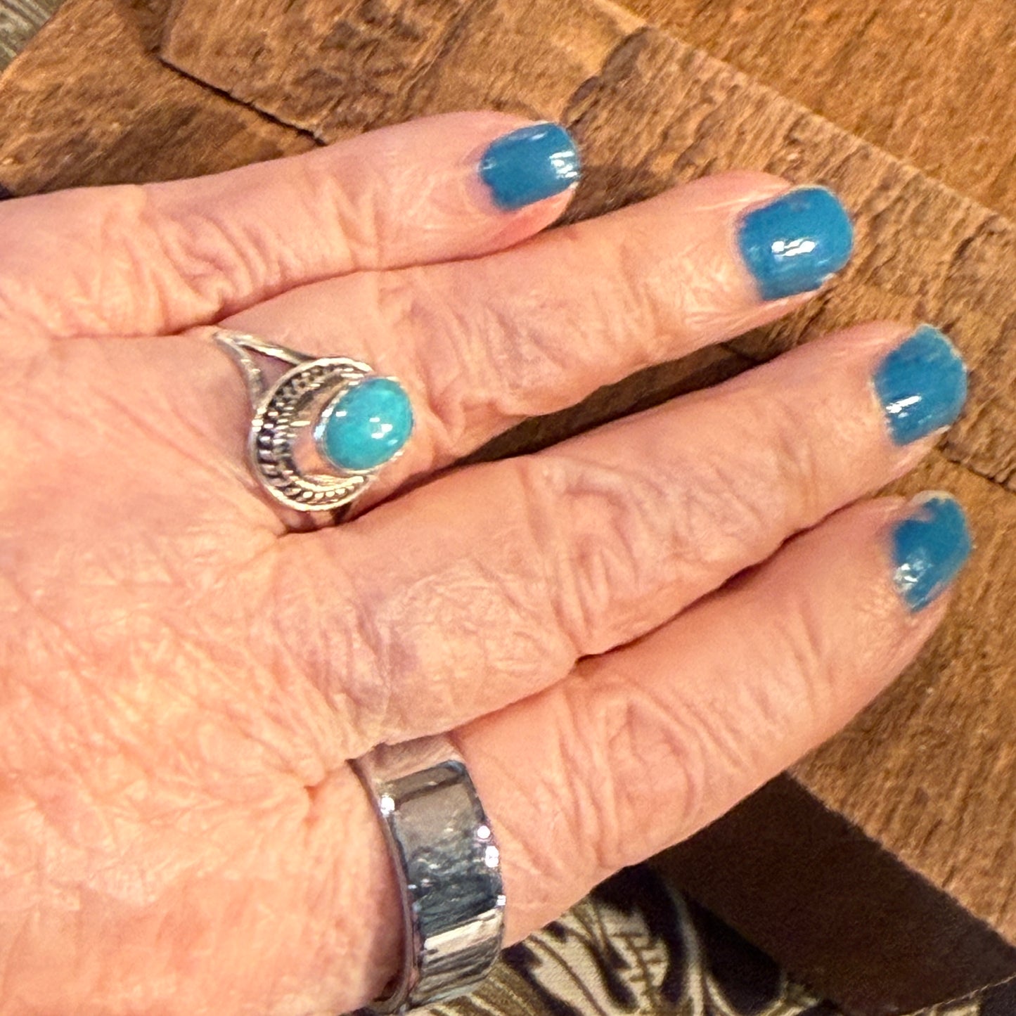 Kingman Turquoise Gemstone Adjustable Ring in Sterling Silver Wild West Boho
