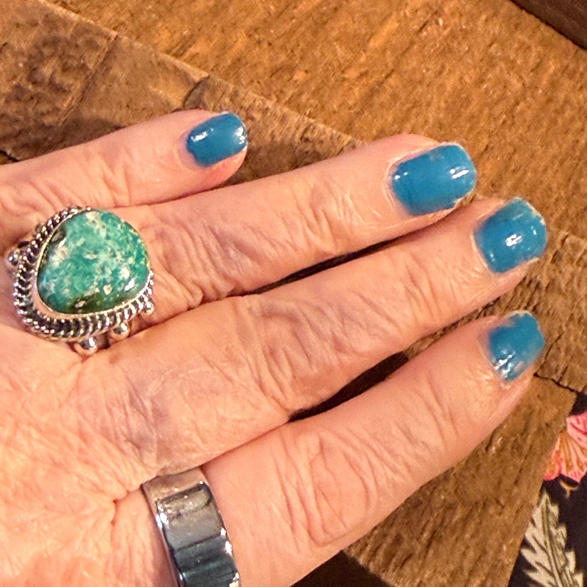 Sonoran Gold Turquoise Gemstone Chunky Ring in Sterling Silver Size 7 Wild West Boho