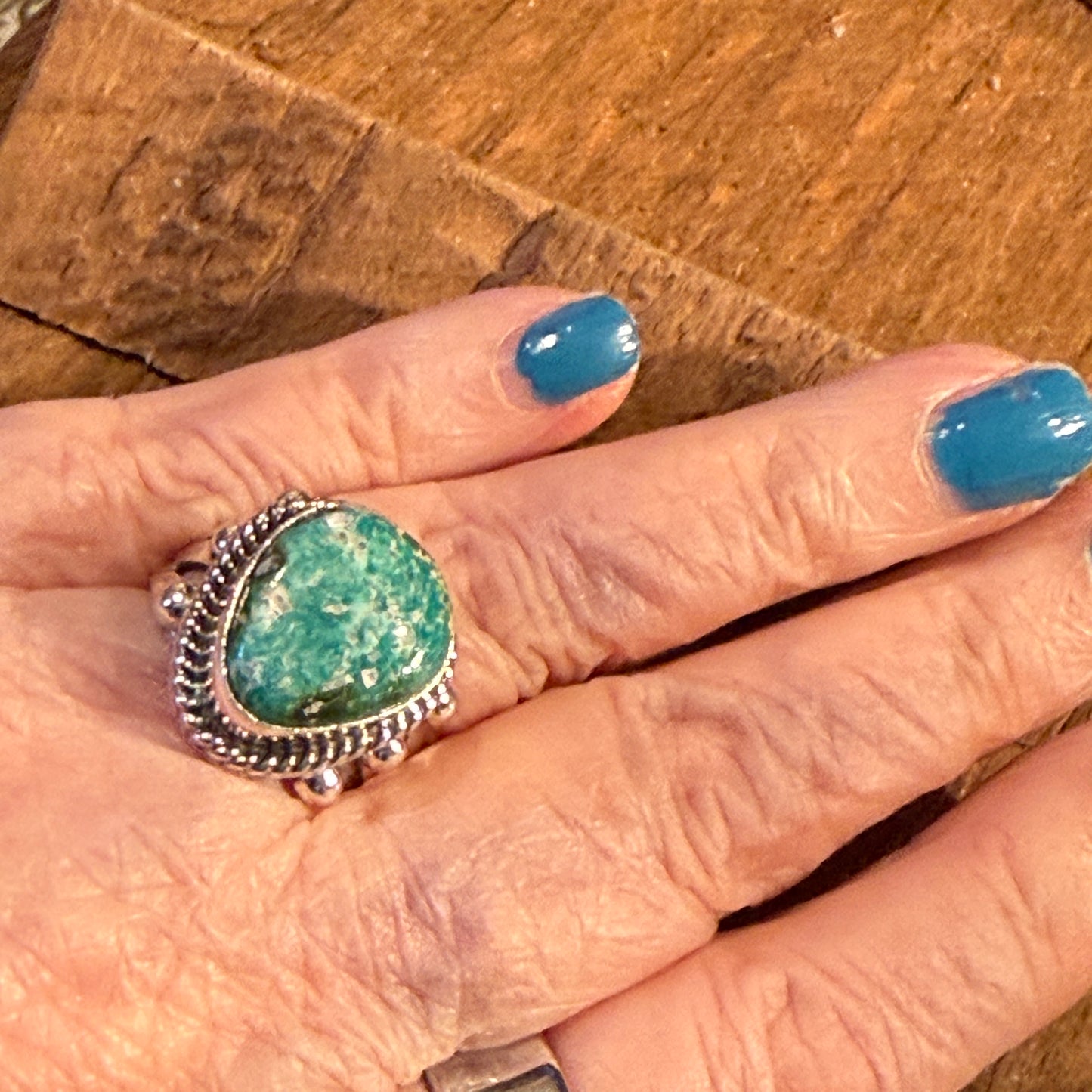 Sonoran Gold Turquoise Gemstone Chunky Ring in Sterling Silver Size 7 Wild West Boho