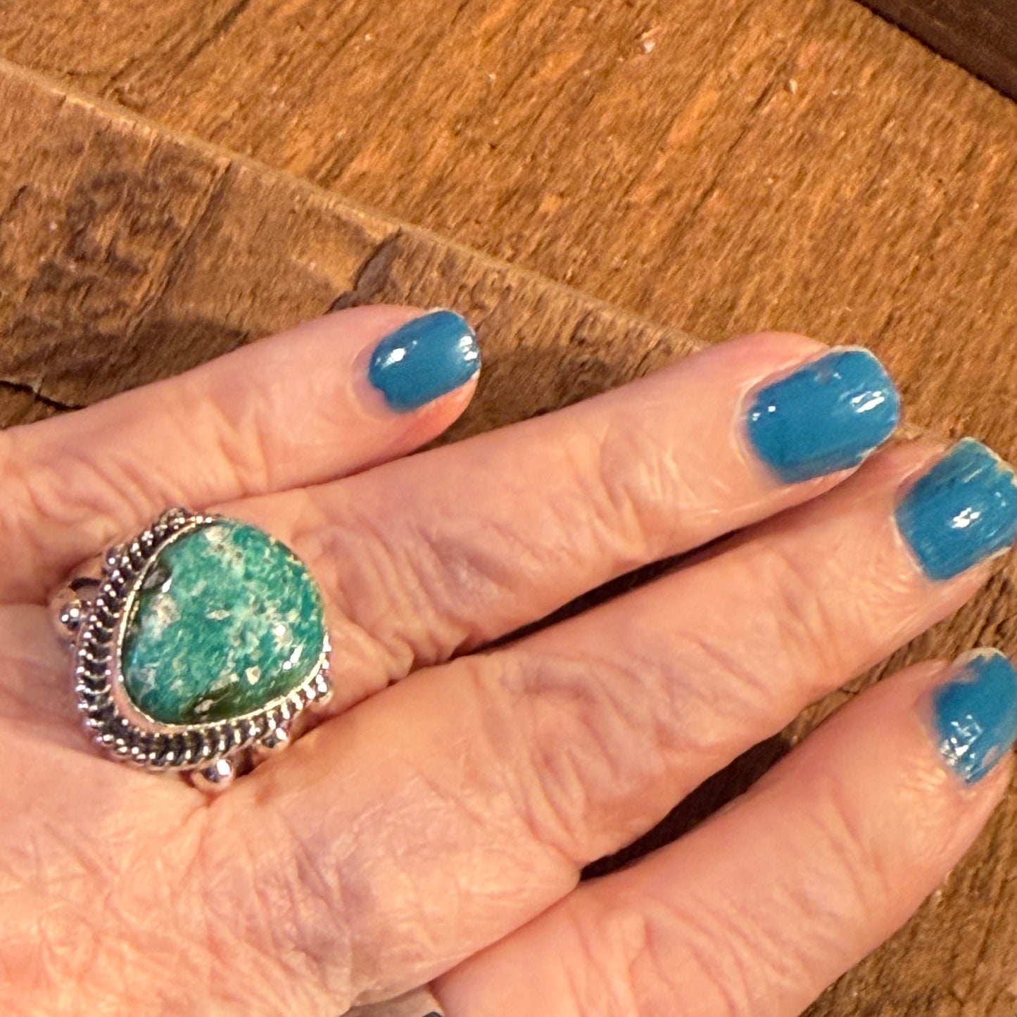 Sonoran Gold Turquoise Gemstone Chunky Ring in Sterling Silver Size 7 Wild West Boho