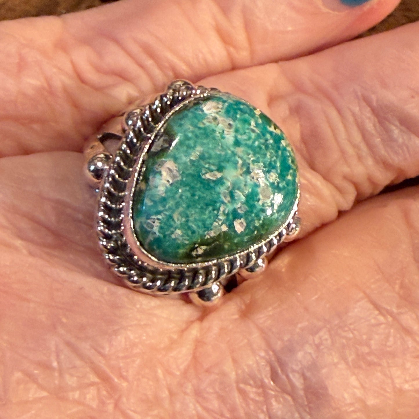 Sonoran Gold Turquoise Gemstone Chunky Ring in Sterling Silver Size 7 Wild West Boho
