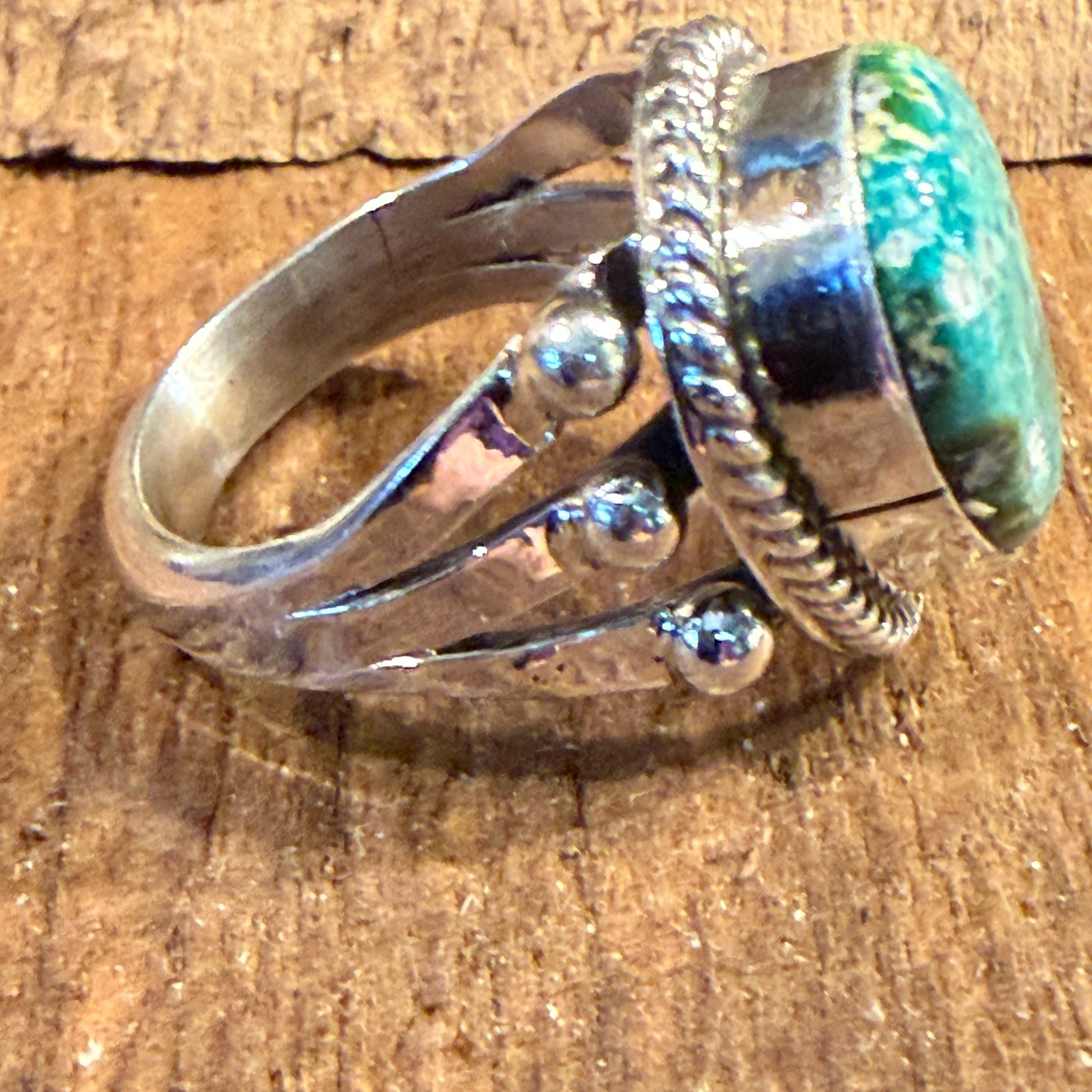Sonoran Gold Turquoise Gemstone Chunky Ring in Sterling Silver Size 7 Wild West Boho
