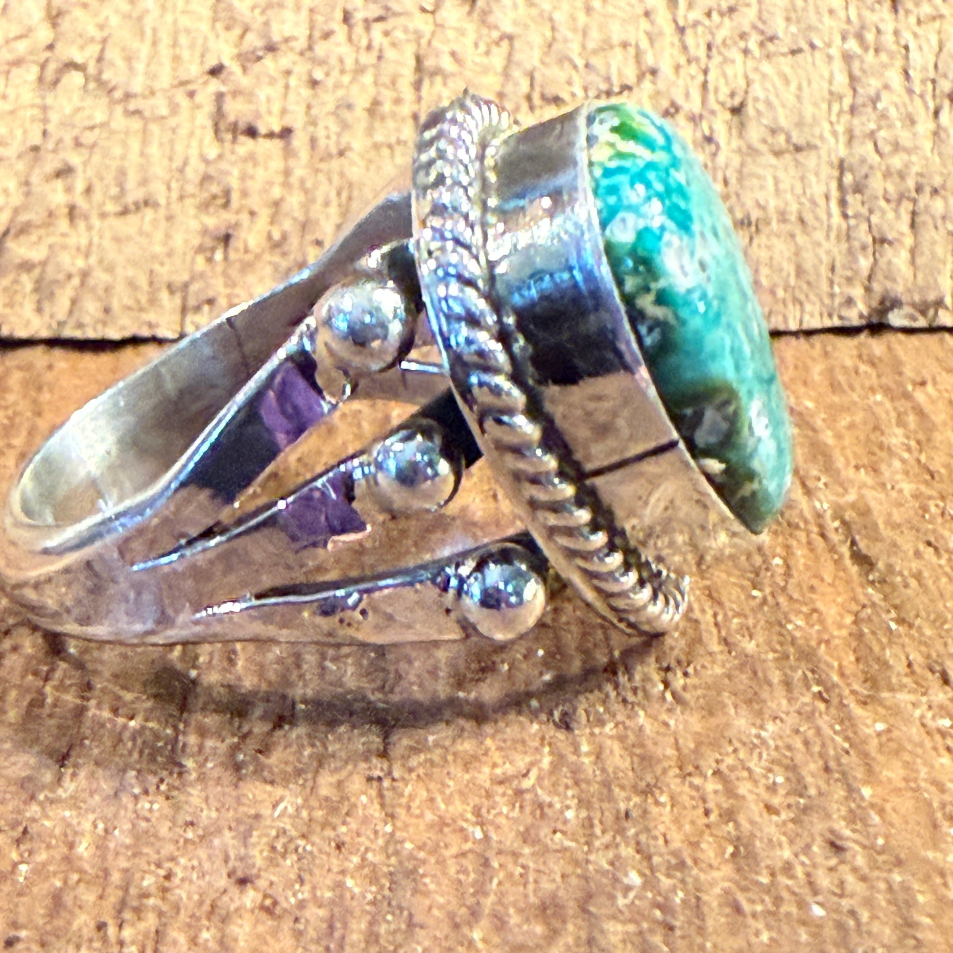Sonoran Gold Turquoise Gemstone Chunky Ring in Sterling Silver Size 7 Wild West Boho