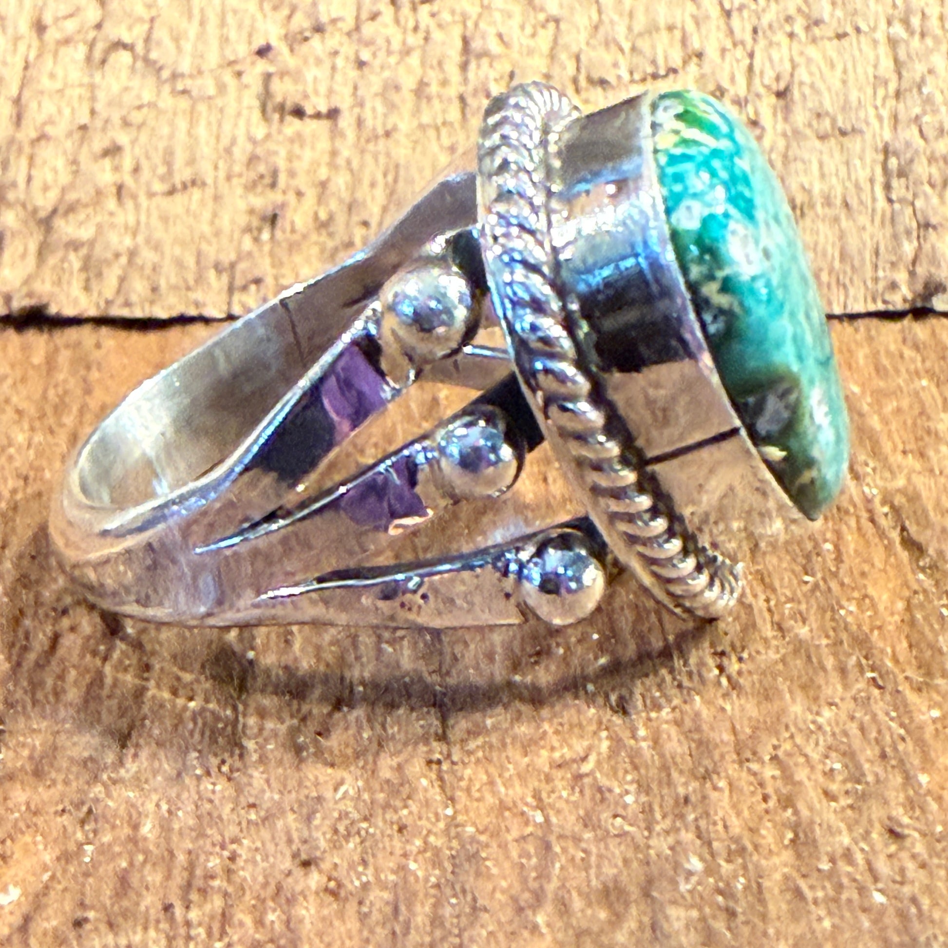 Sonoran Gold Turquoise Gemstone Chunky Ring in Sterling Silver Size 7 Wild West Boho