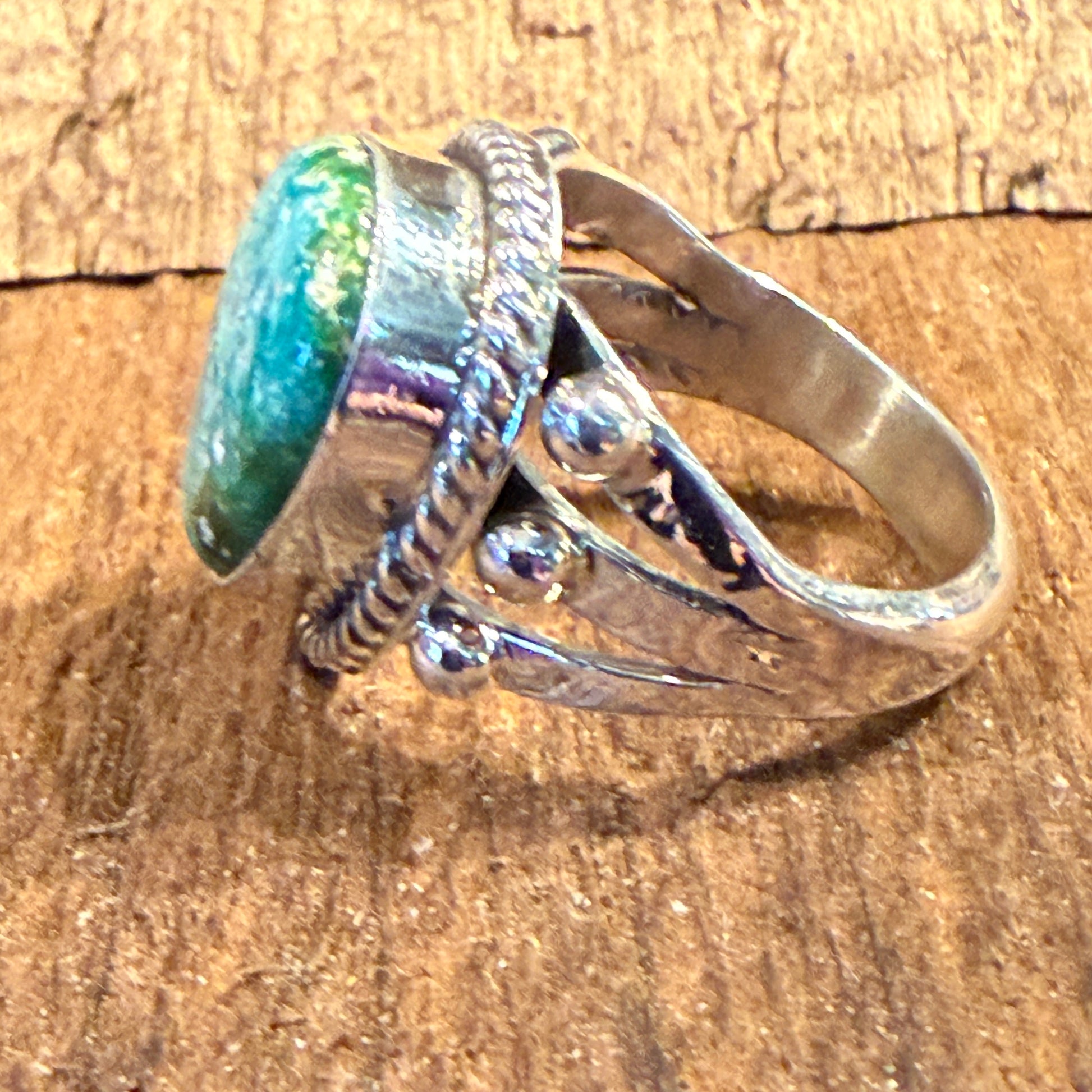 Sonoran Gold Turquoise Gemstone Chunky Ring in Sterling Silver Size 7 Wild West Boho