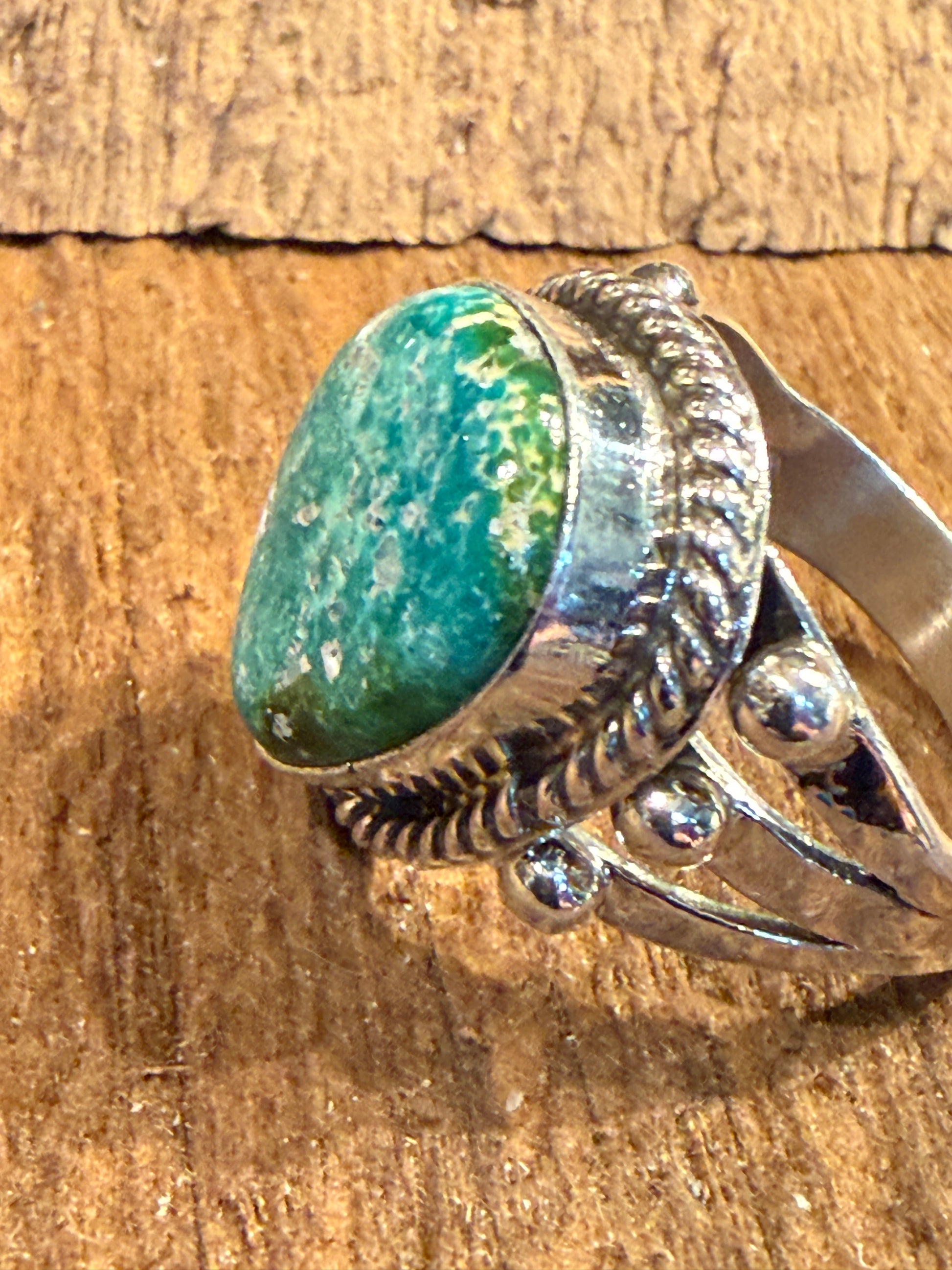 Sonoran Gold Turquoise Gemstone Chunky Ring in Sterling Silver Size 7 Wild West Boho