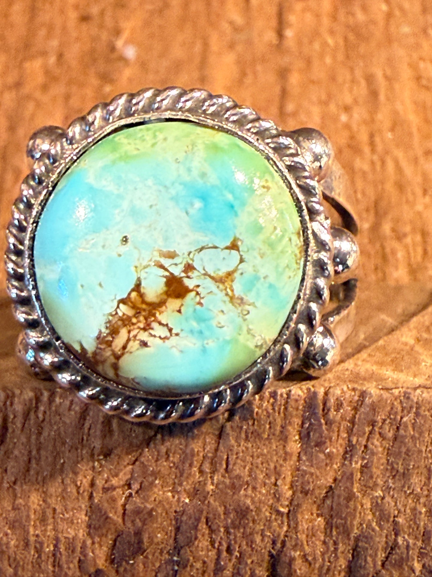 Sonoran Gold Turquoise Gemstone Chunky Ring Size 7 in Sterling Silver Wild West Boho