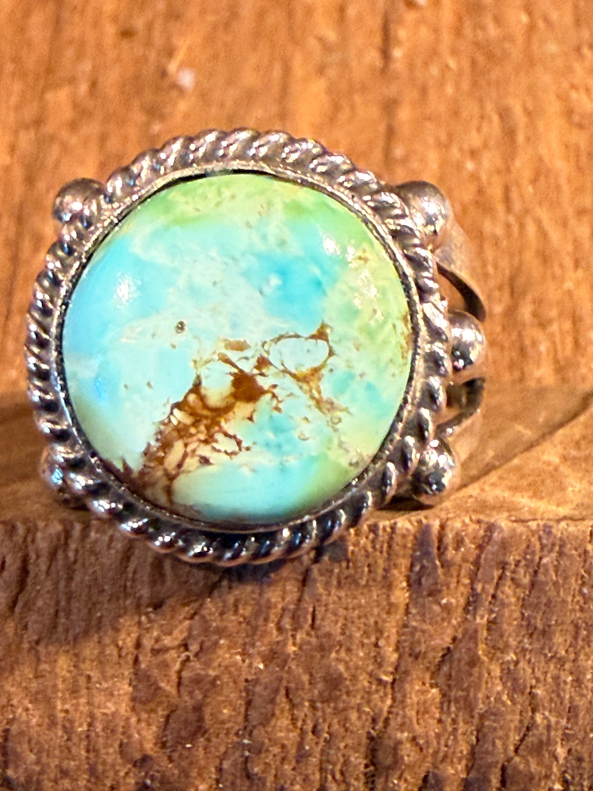 Sonoran Gold Turquoise Gemstone Chunky Ring Size 7 in Sterling Silver Wild West Boho