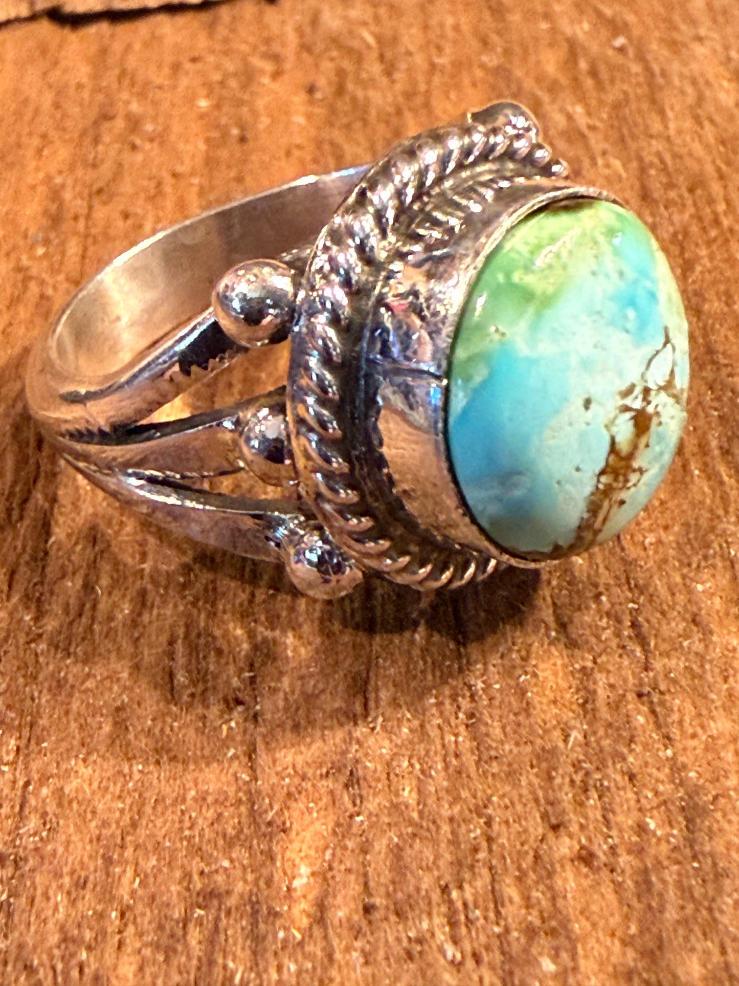Sonoran Gold Turquoise Gemstone Chunky Ring Size 7 in Sterling Silver Wild West Boho