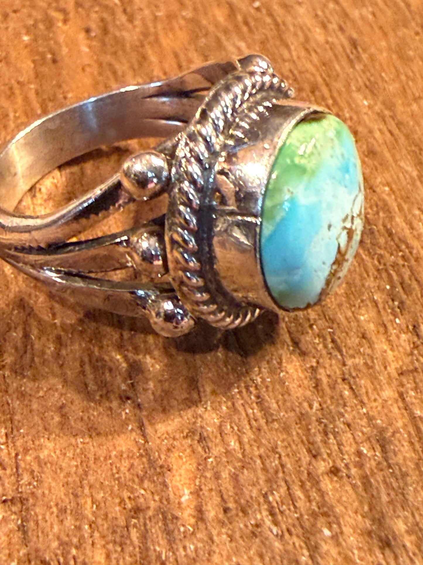 Sonoran Gold Turquoise Gemstone Chunky Ring Size 7 in Sterling Silver Wild West Boho