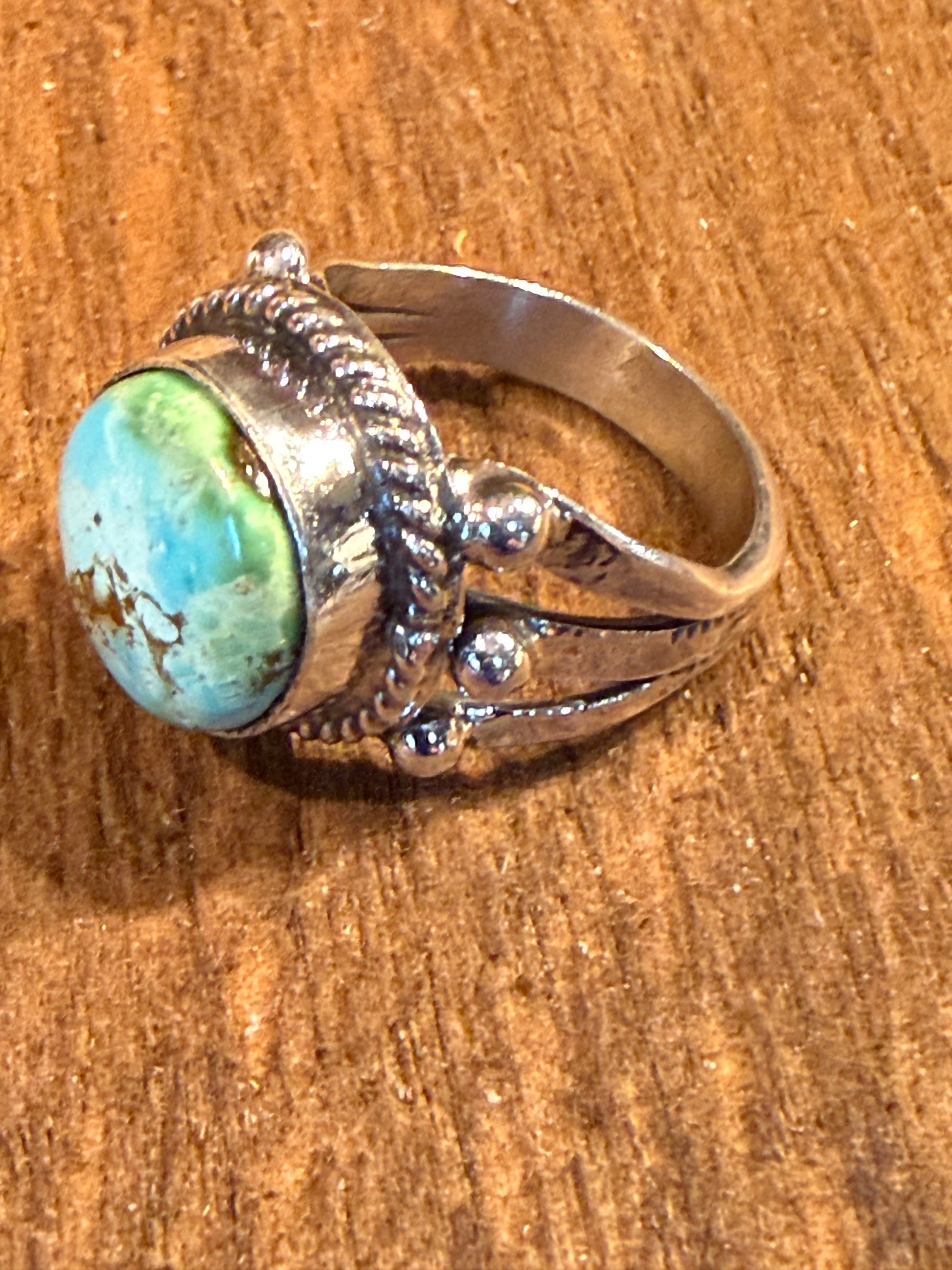 Sonoran Gold Turquoise Gemstone Chunky Ring Size 7 in Sterling Silver Wild West Boho