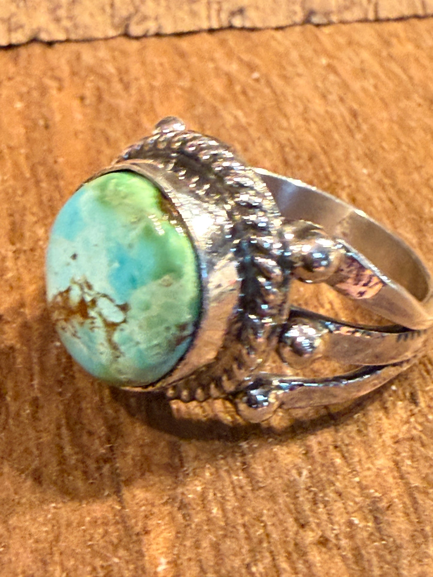 Sonoran Gold Turquoise Gemstone Chunky Ring Size 7 in Sterling Silver Wild West Boho