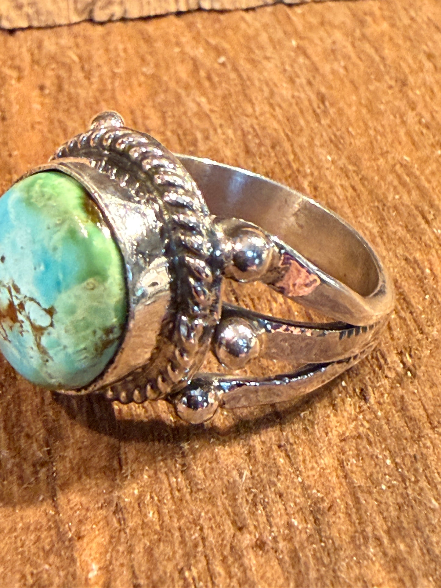 Sonoran Gold Turquoise Gemstone Chunky Ring Size 7 in Sterling Silver Wild West Boho