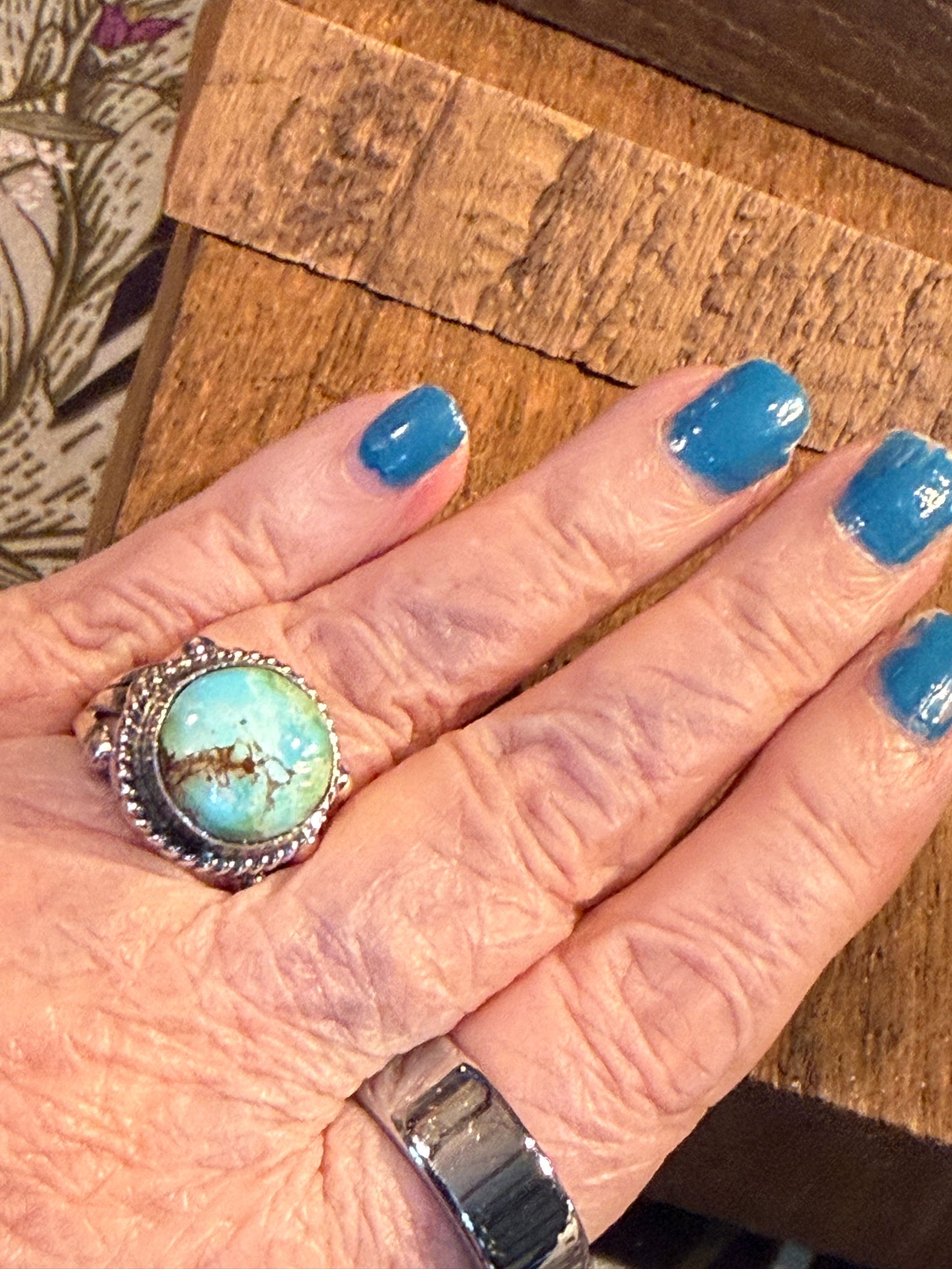 Sonoran Gold Turquoise Gemstone Chunky Ring Size 7 in Sterling Silver Wild West Boho