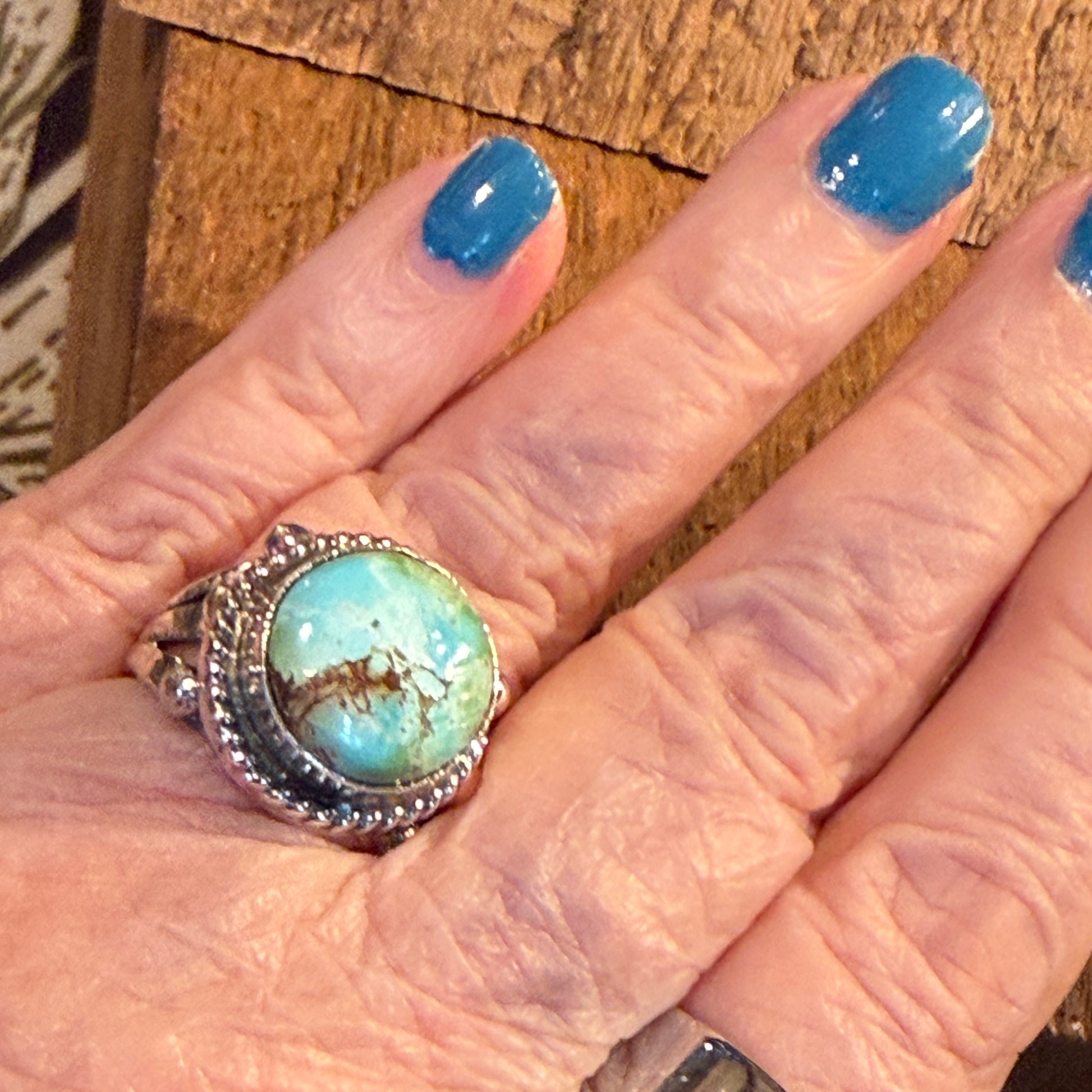 Sonoran Gold Turquoise Gemstone Chunky Ring Size 7 in Sterling Silver Wild West Boho